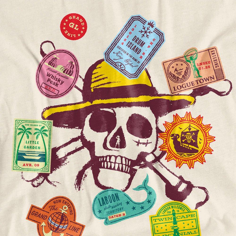 Beige - One Piece - One Piece Skull Travel Stickers T-Shirt Natural - 2