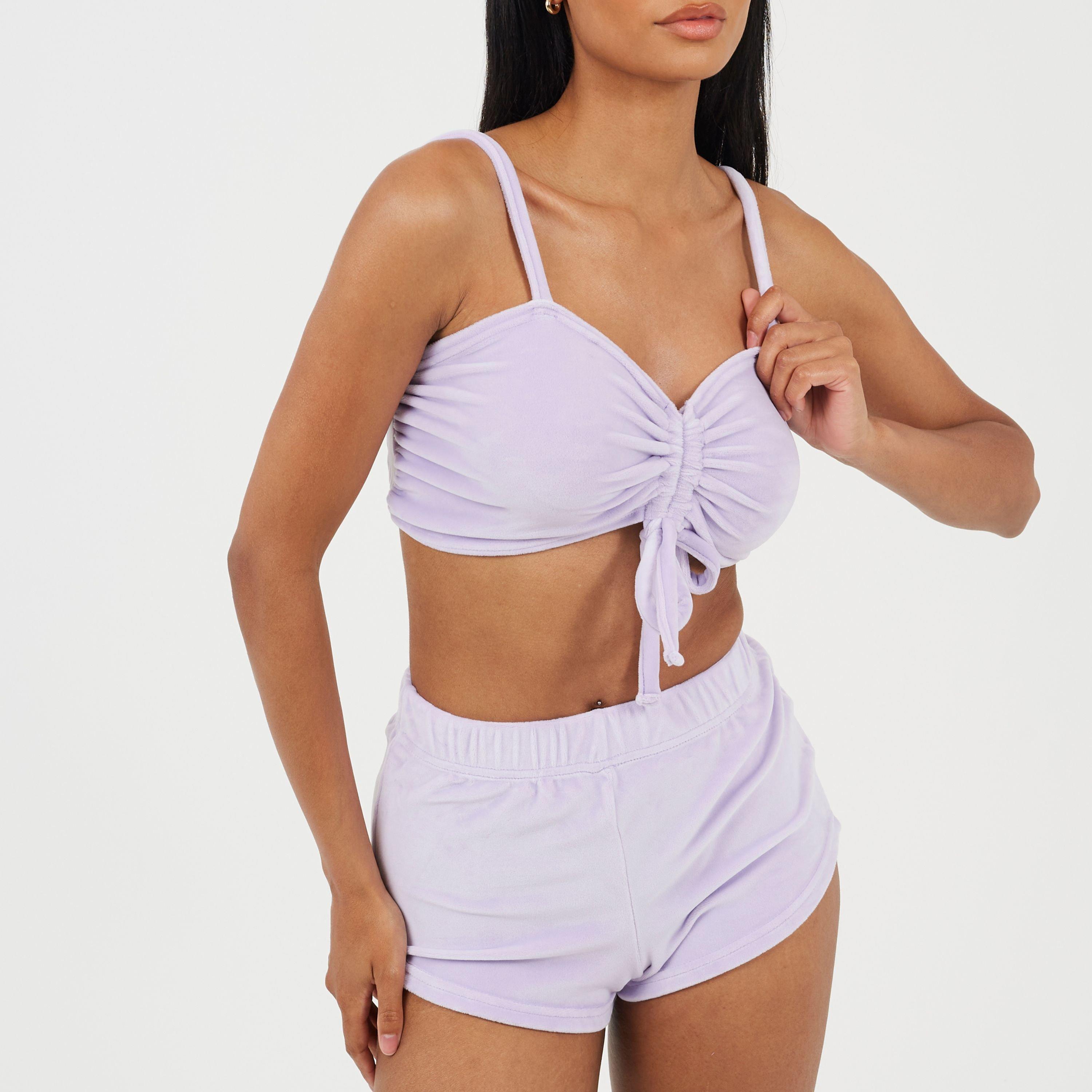 Purple - Brave Soul - Womens Velour Bralette and Matching Shorts Lounge Set - 1