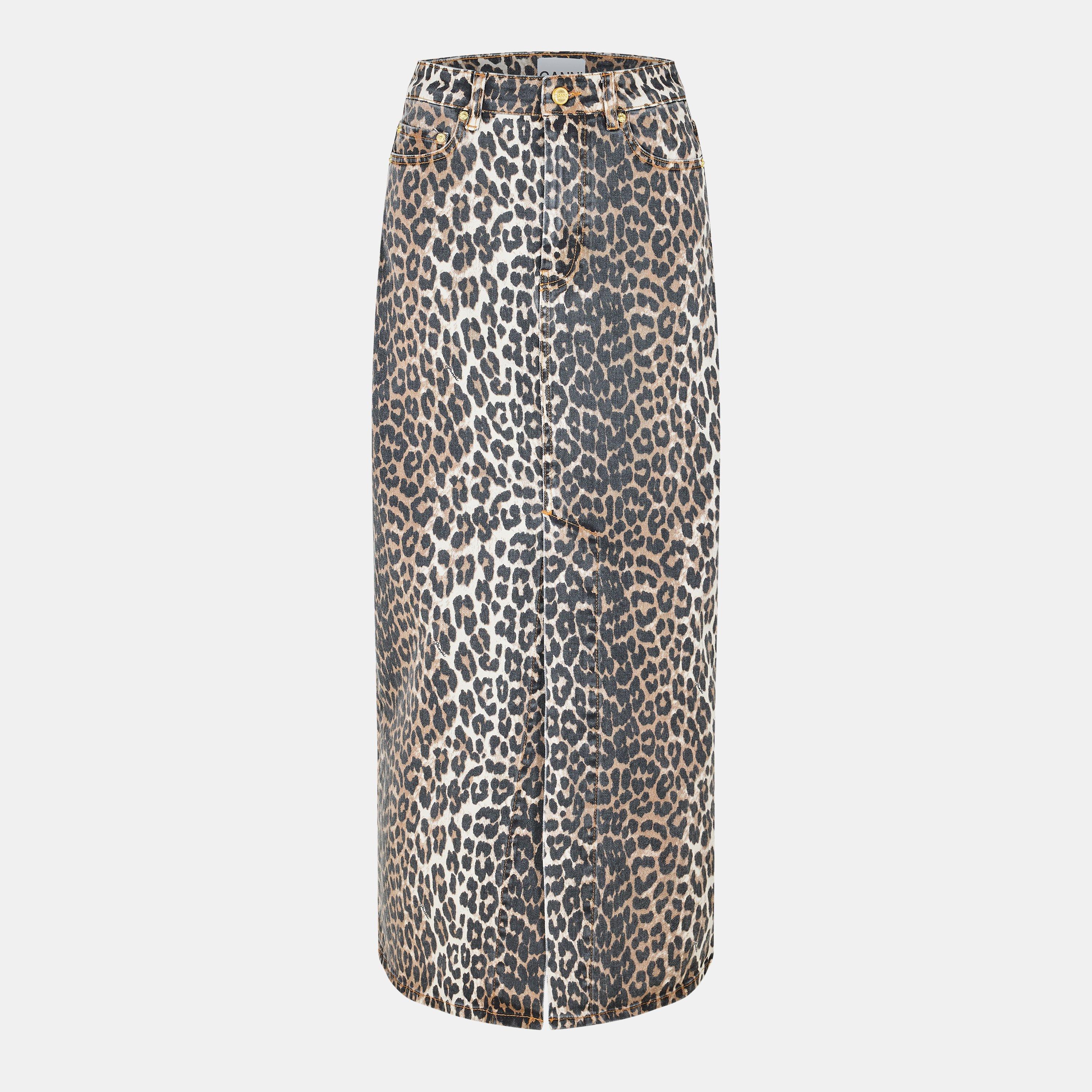 Ganni Women's Denim Skirt - Leopard - Size 12 (38)