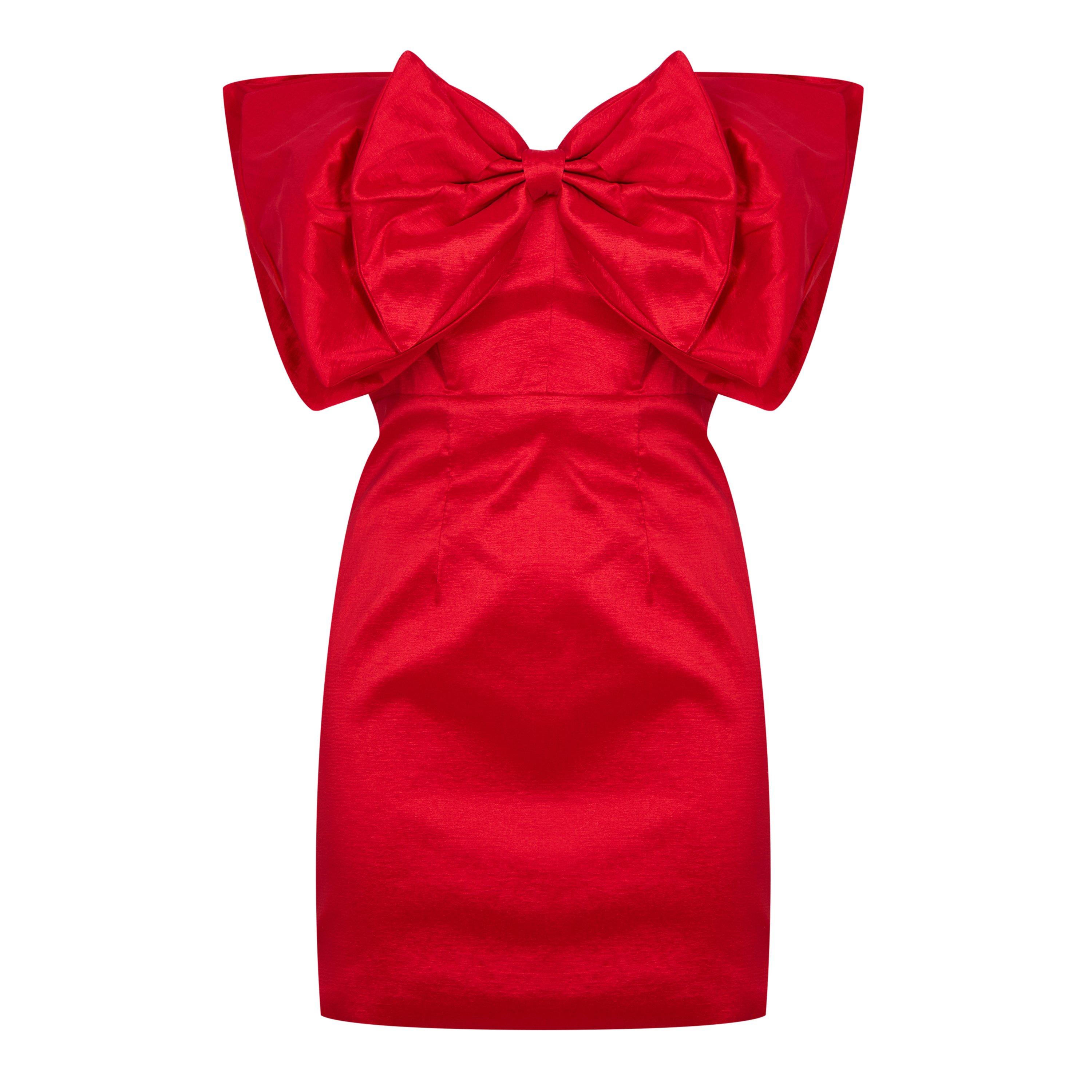 Fire Red - Bardot - Mini Bow Dress - 1