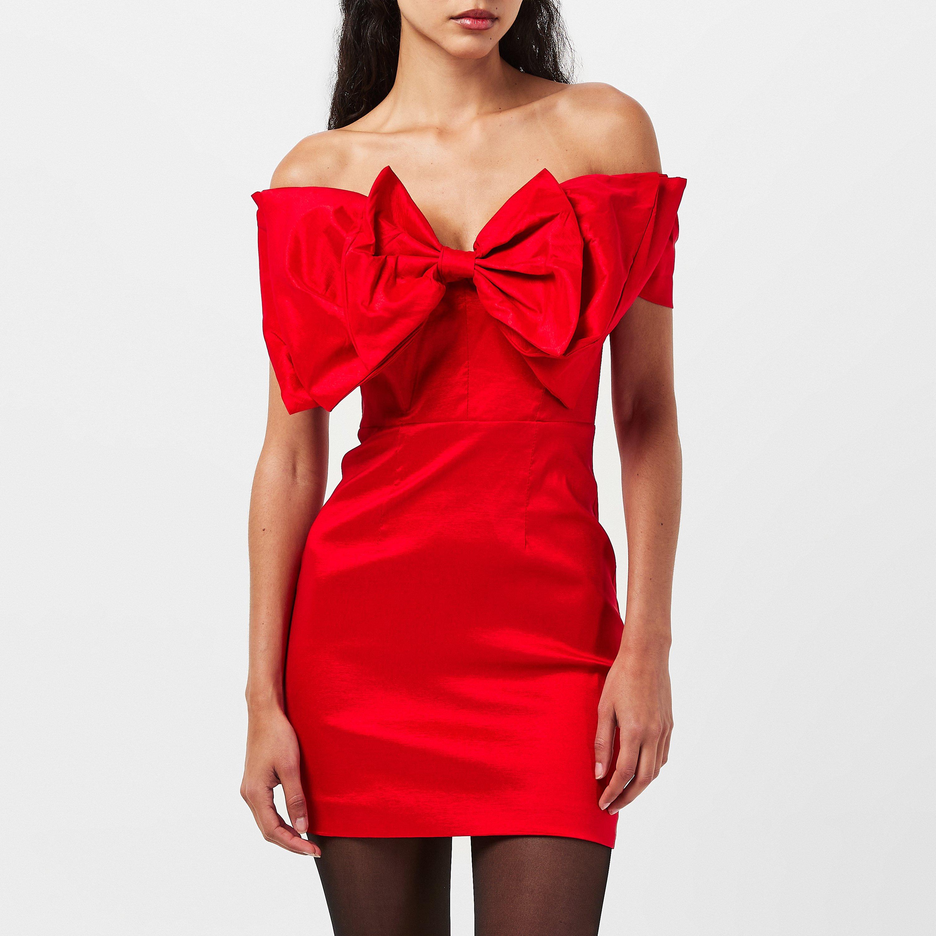 Fire Red - Bardot - Mini Bow Dress - 3