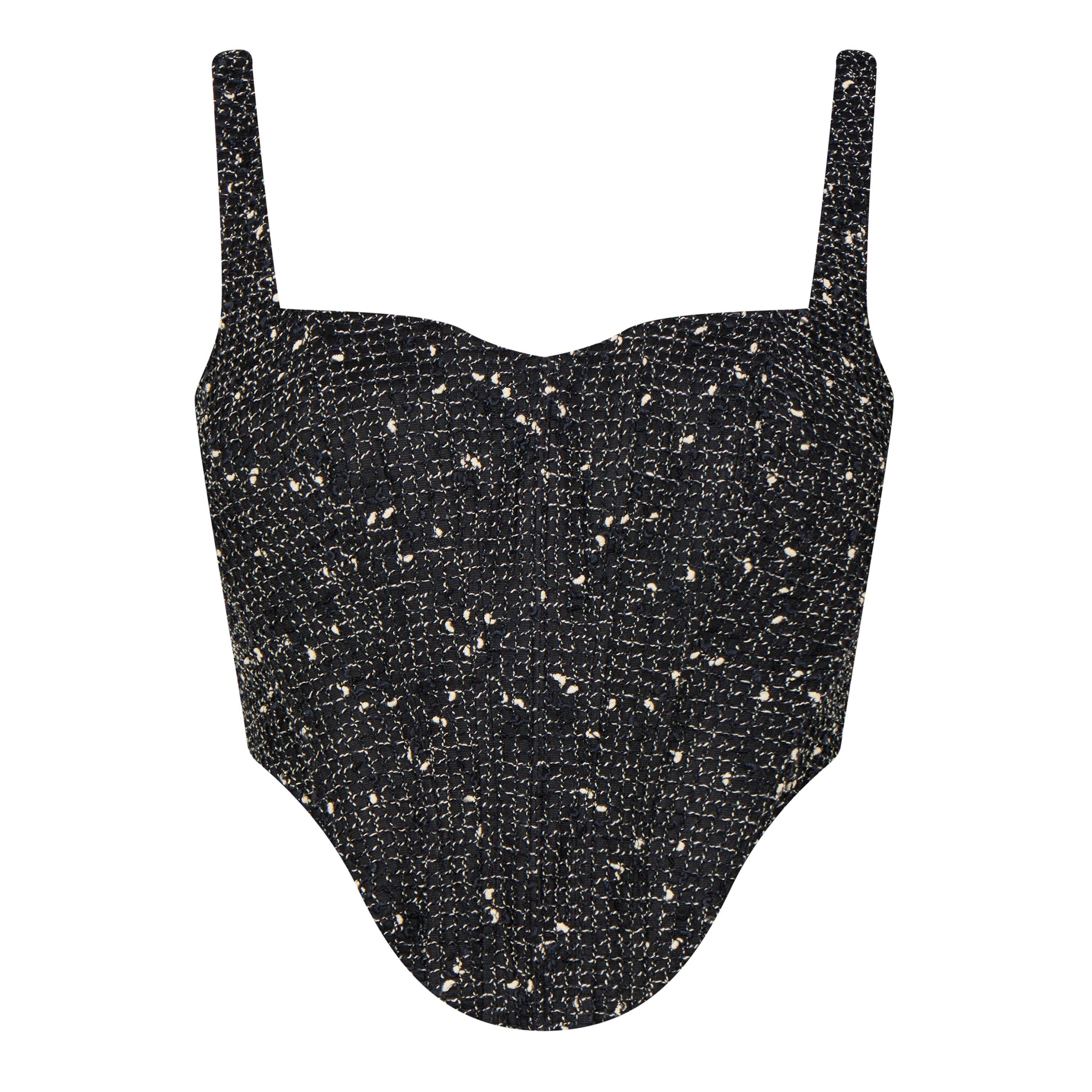 Black - Bardot - Women's Tweed Corset Top - 5