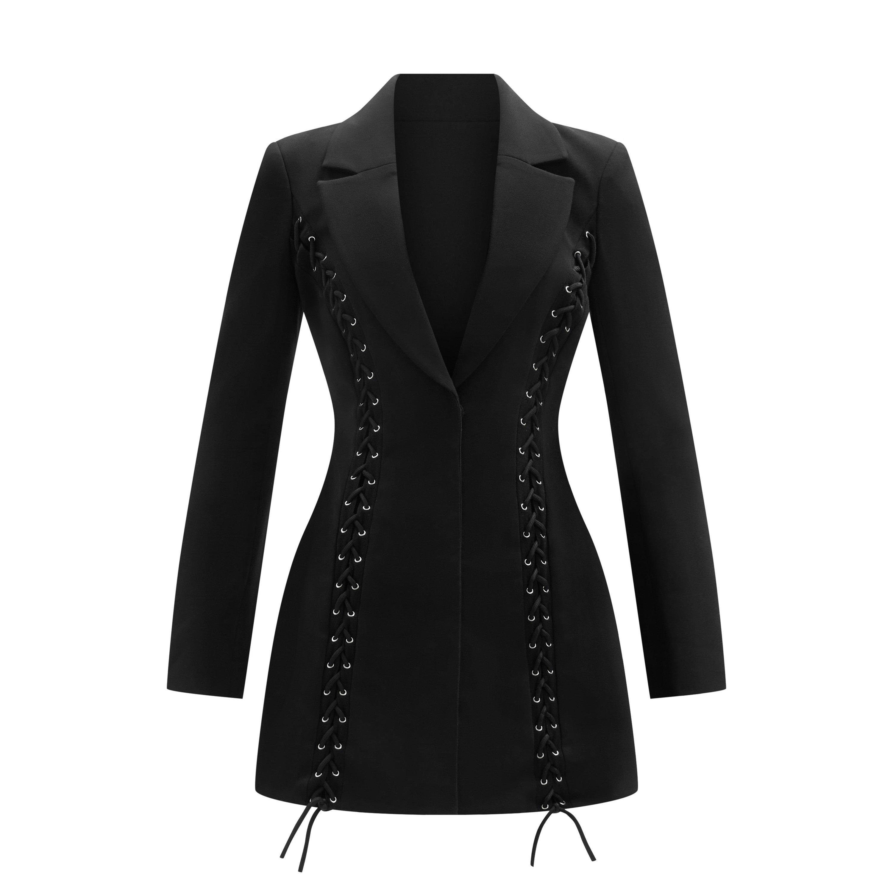 Black - Bardot - Verity Lace-Up Blazer Dress - 1