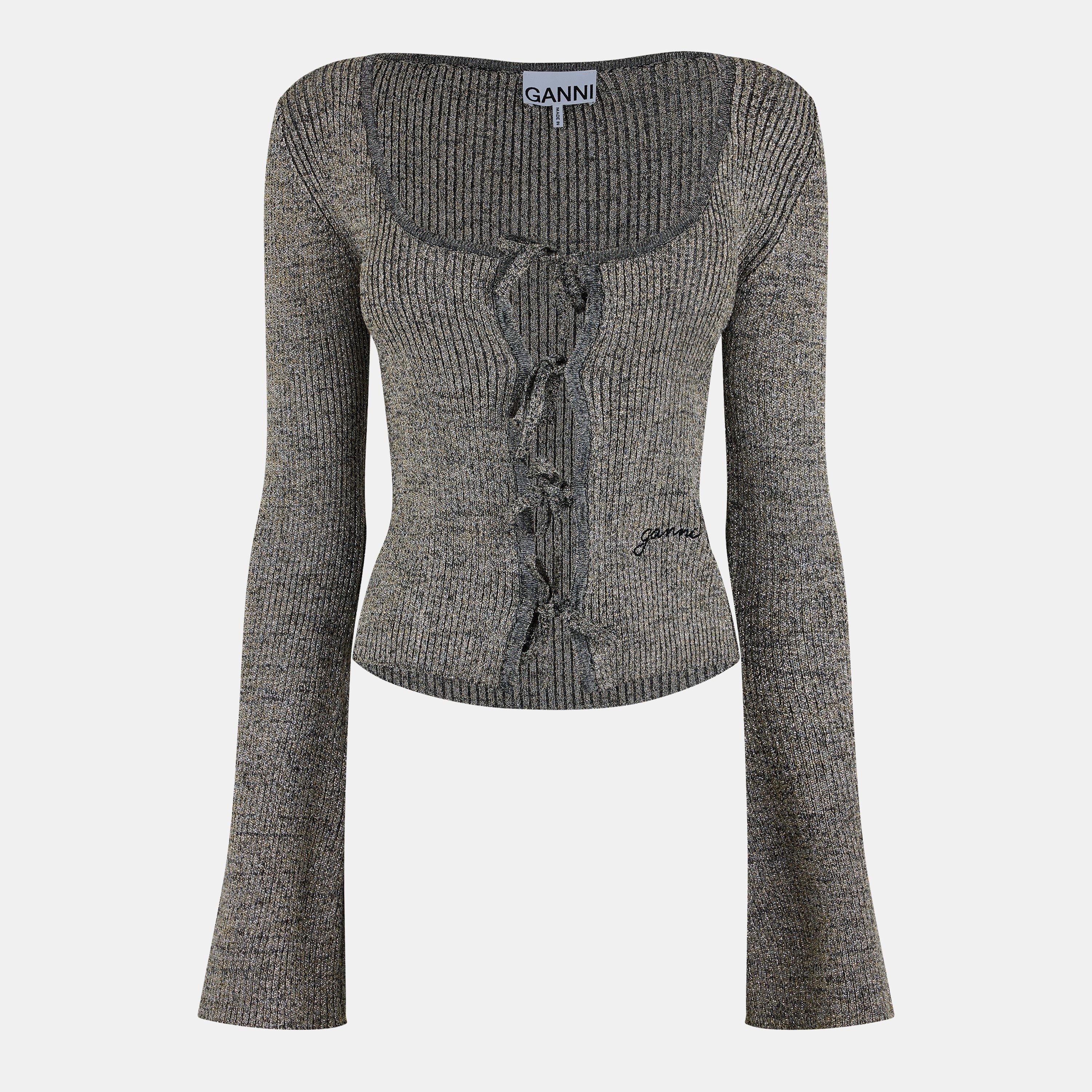 Ganni Women's Rib Knitted Cardigan - Silver - Size 12 (38)