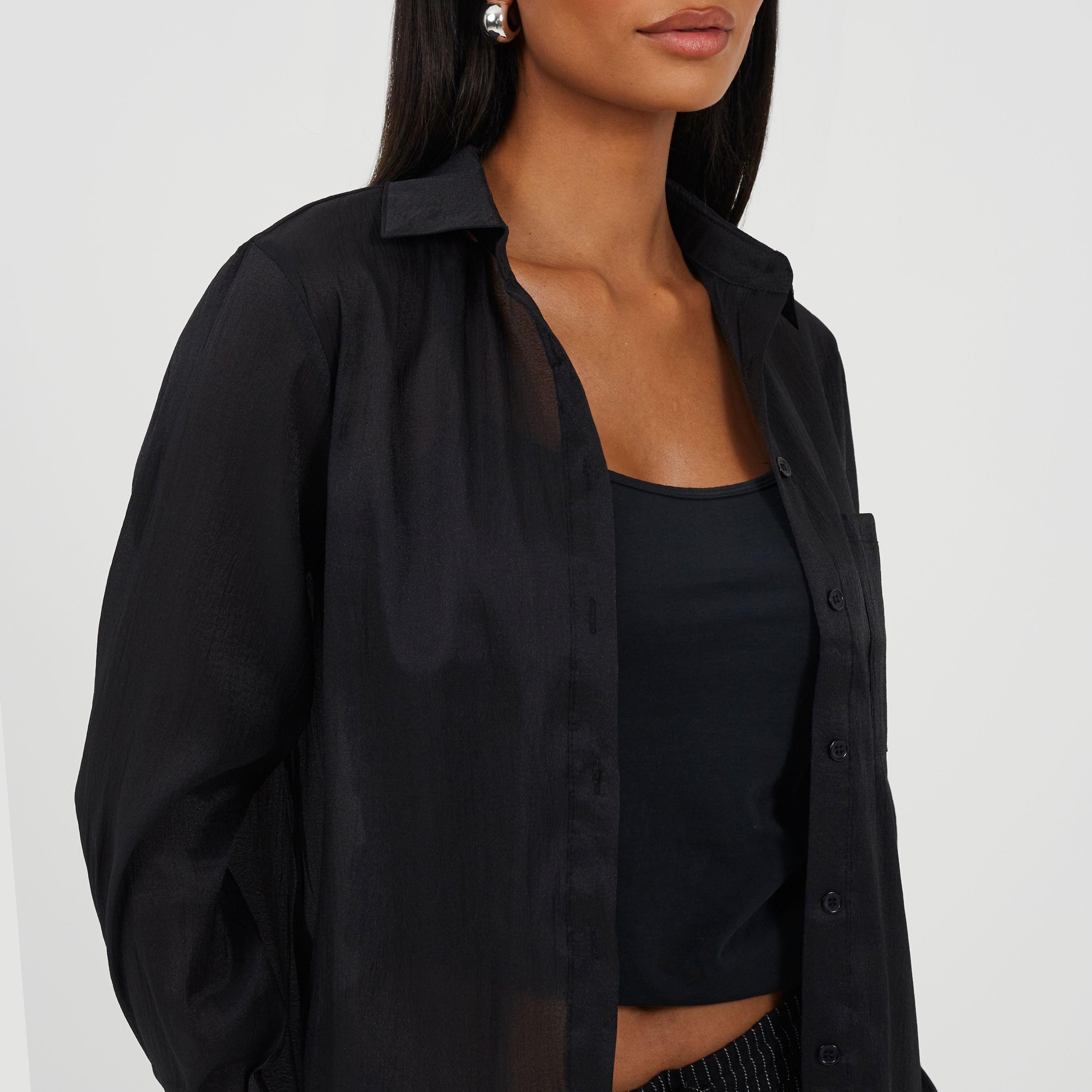 Zwart - Brave Soul - Brave Womens Long Sleeve Plain Shirt with Chest Pocket - 3
