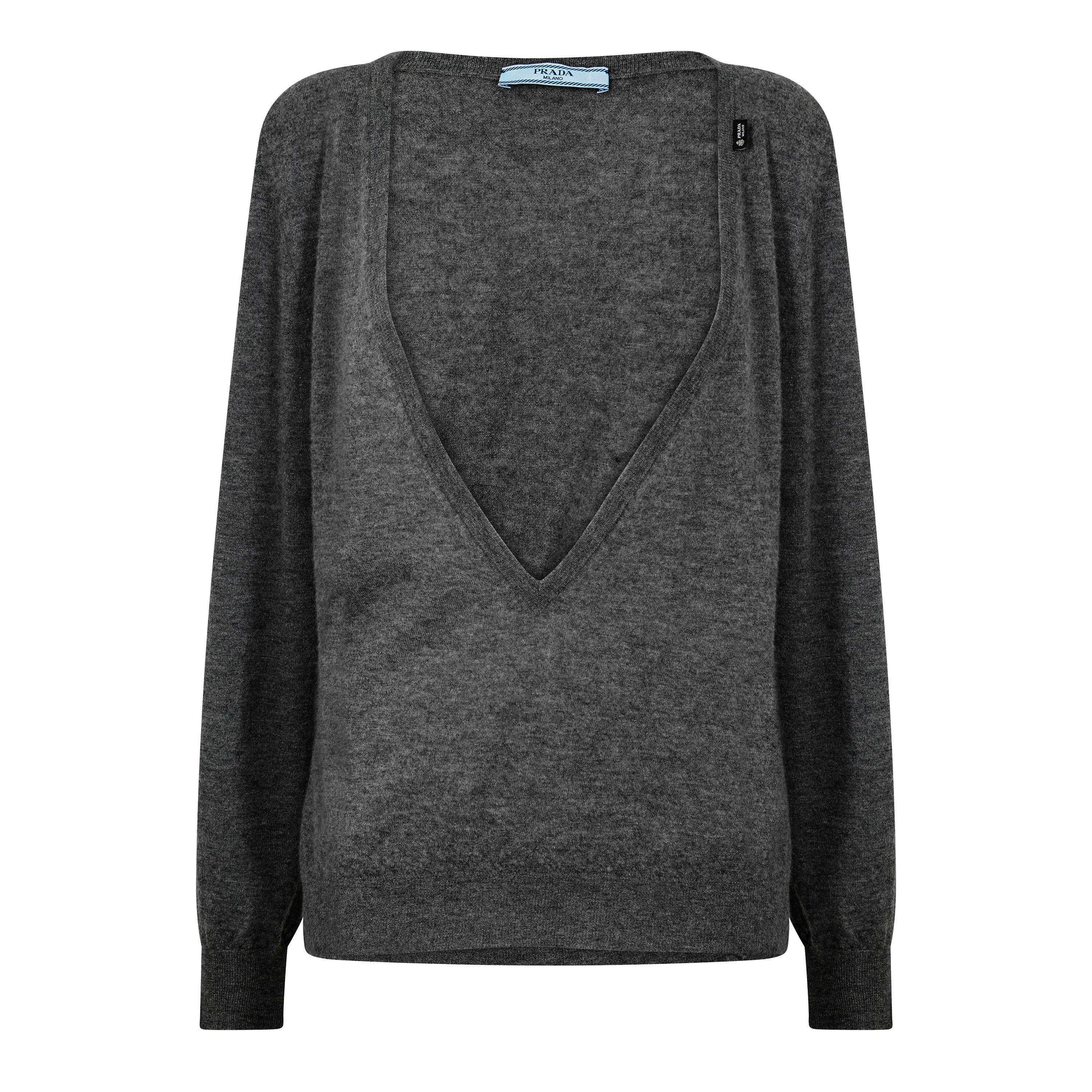 Prada Women's V-Neck Jumper - Ardesia - Size 38 (UK 6)