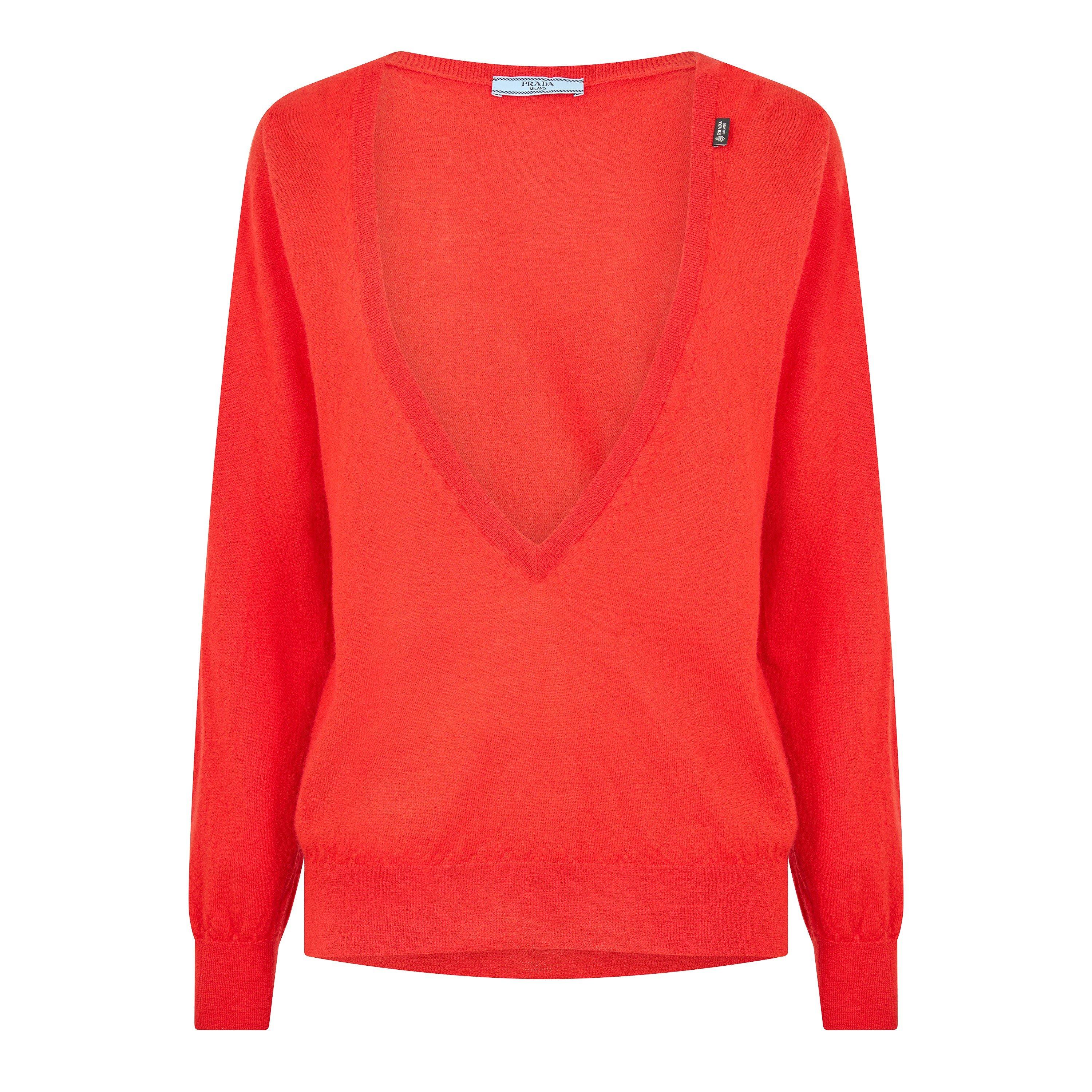 Prada Women's V-Neck Jumper - Rosso - Size 38 (UK 6)