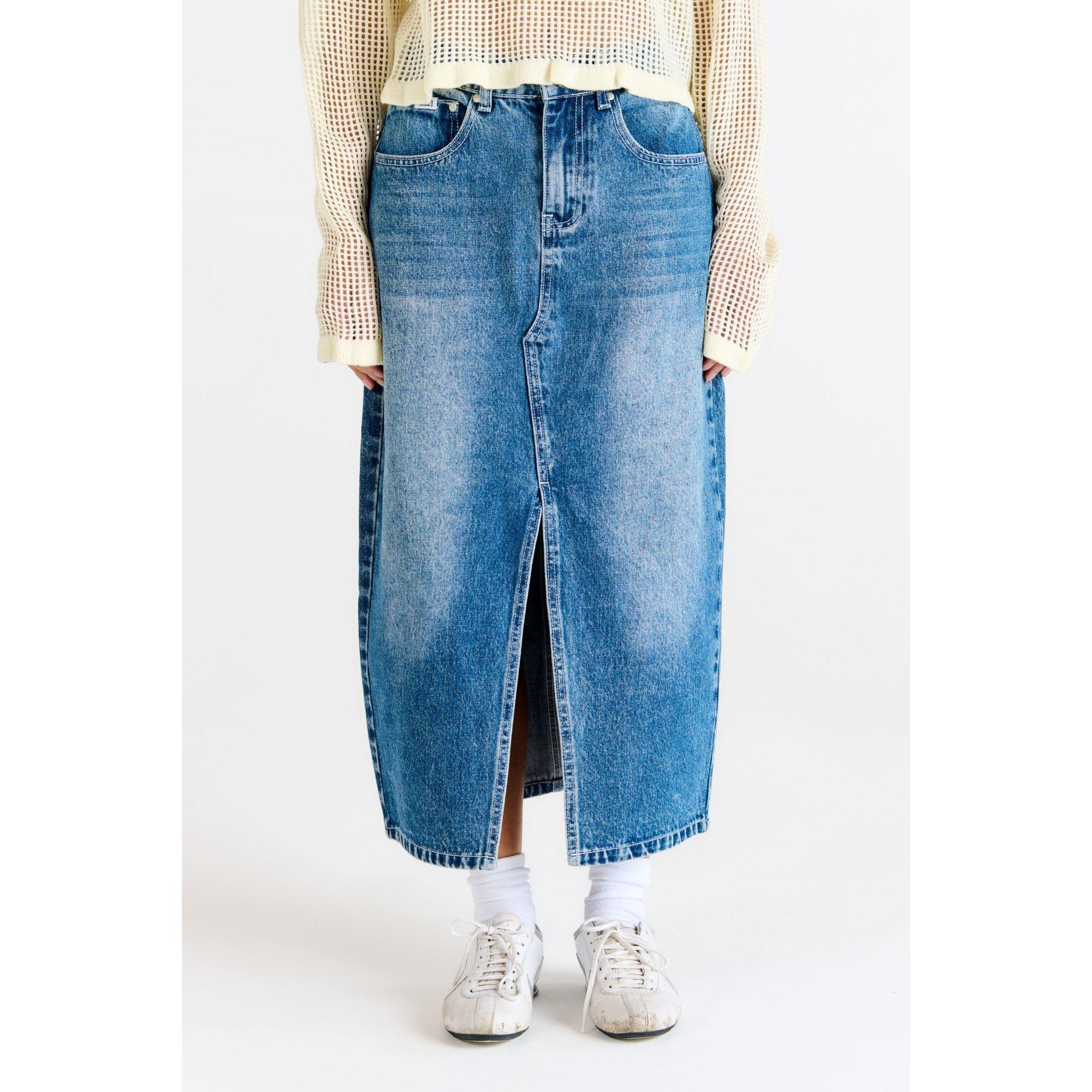 Blue - The Ragged Priest - Women's Midi Bleach Blue Wash Denim Skirt - 1