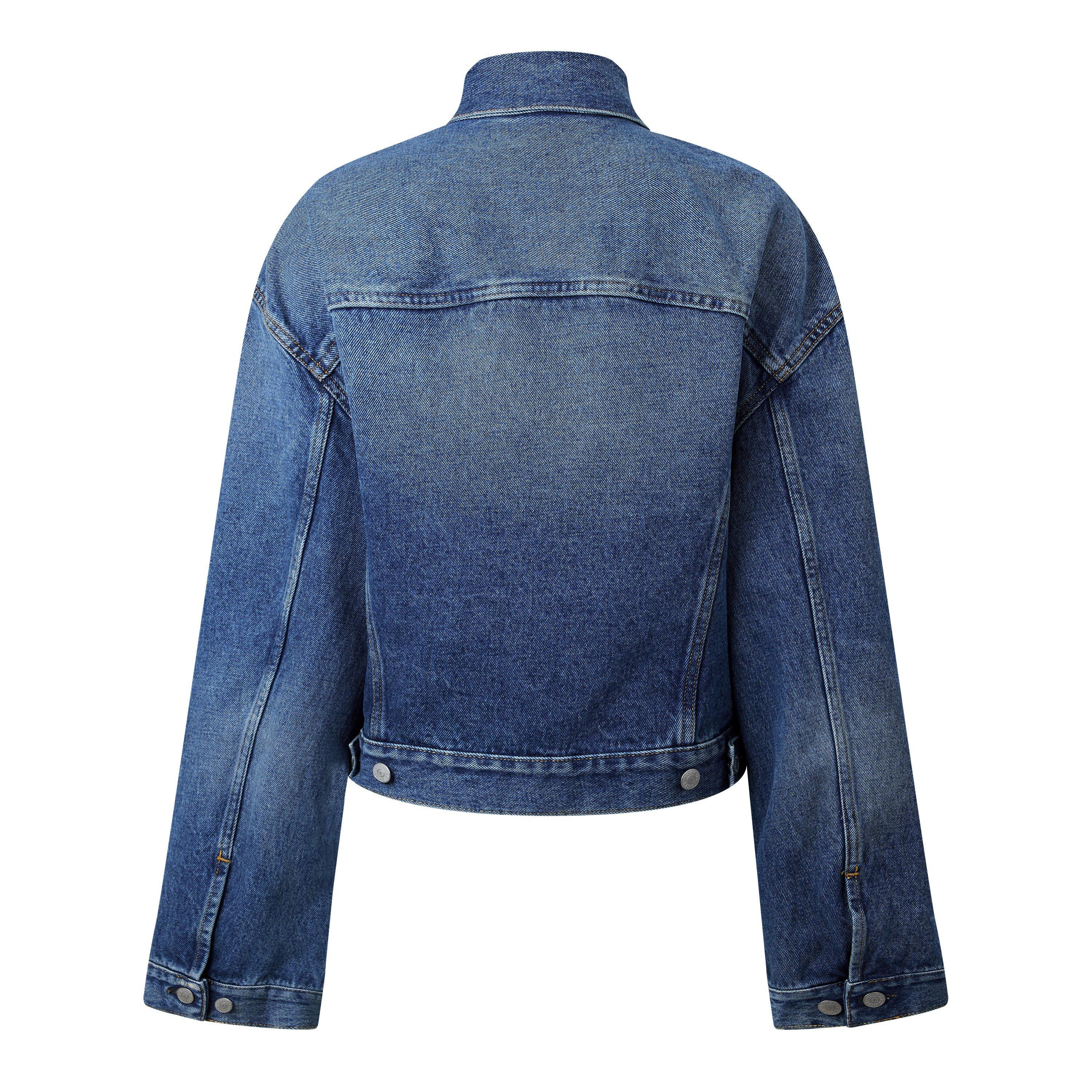 MID BLUE - Acne Studios - Women's Cropped Structured Denim Jacket - 6