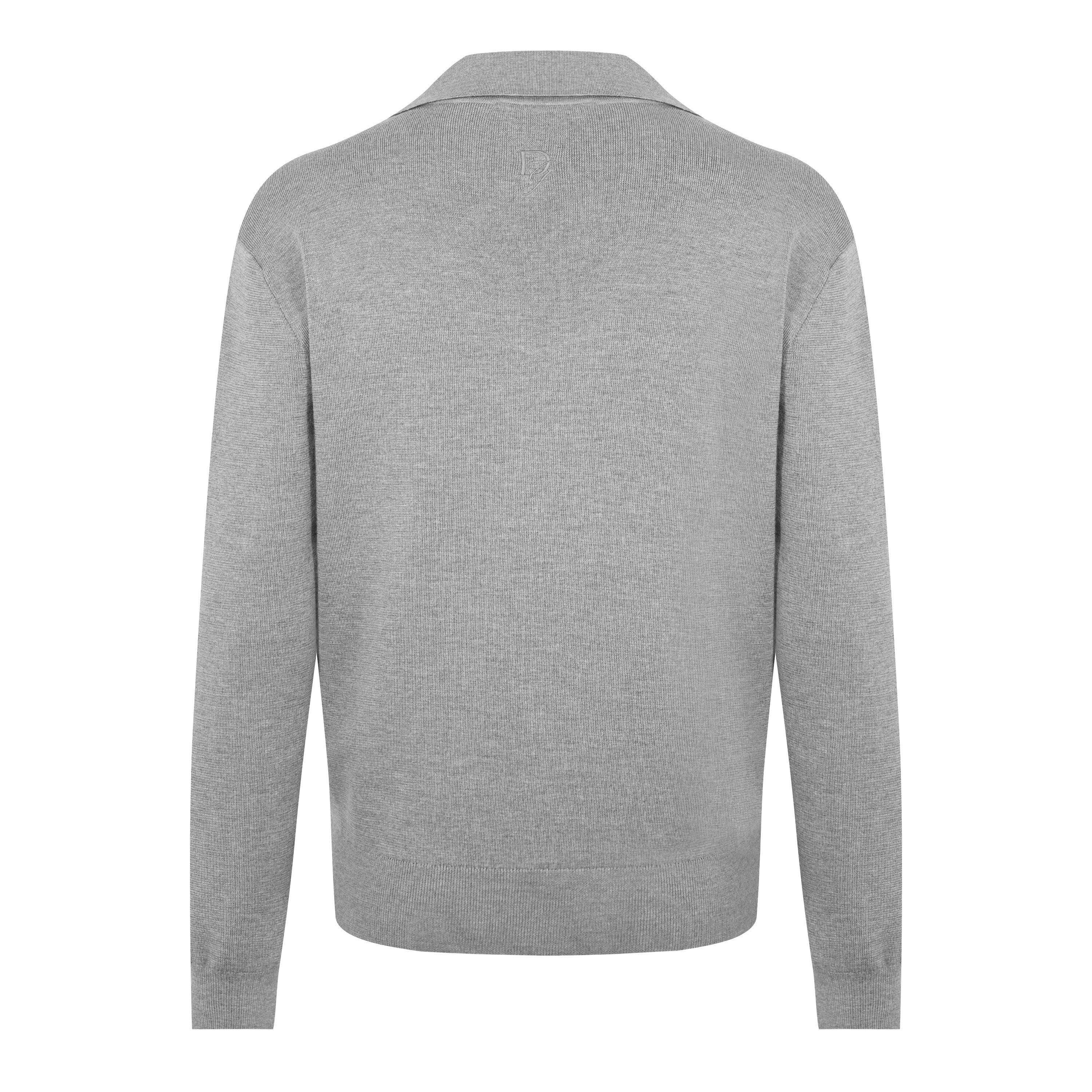 Grey - Dolce and Gabbana - Wool V-Neck Sweater With Dg Embroidery - 6
