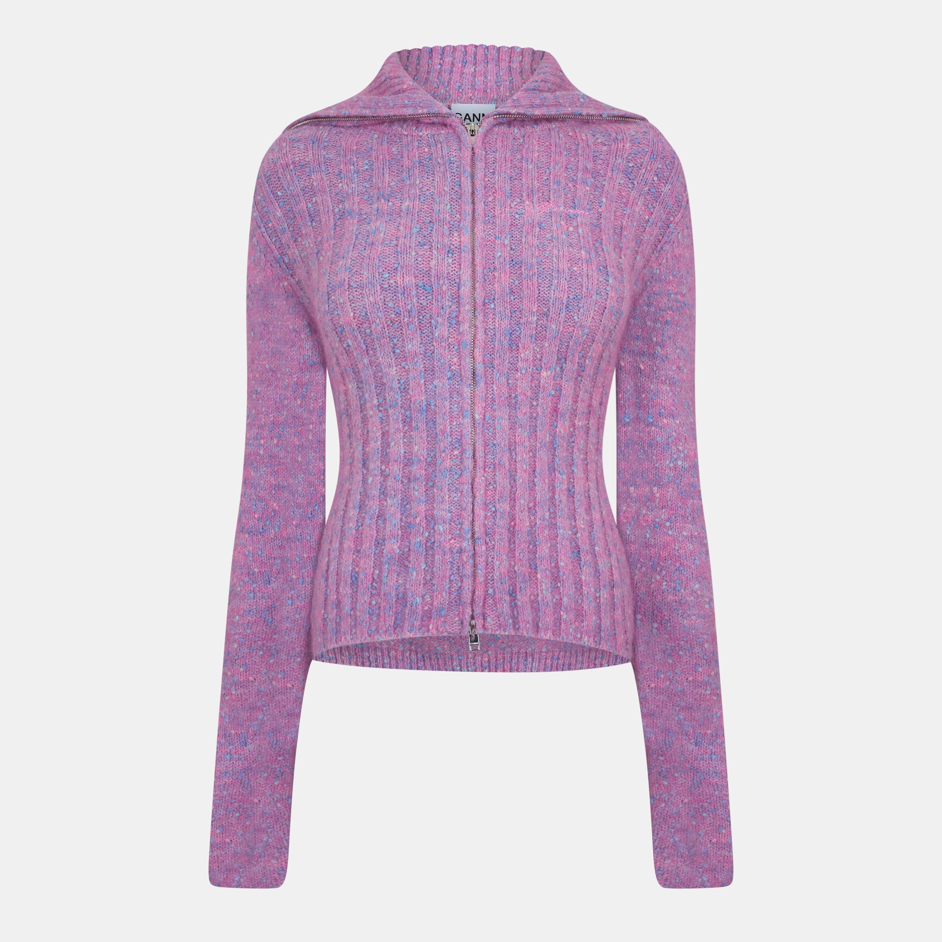 Ganni Women's High Neck Cardigan - Rose Violet - Size 16 (42)