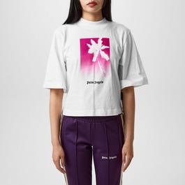 Palm Angels Solarised Palm Print Crop T Shirt