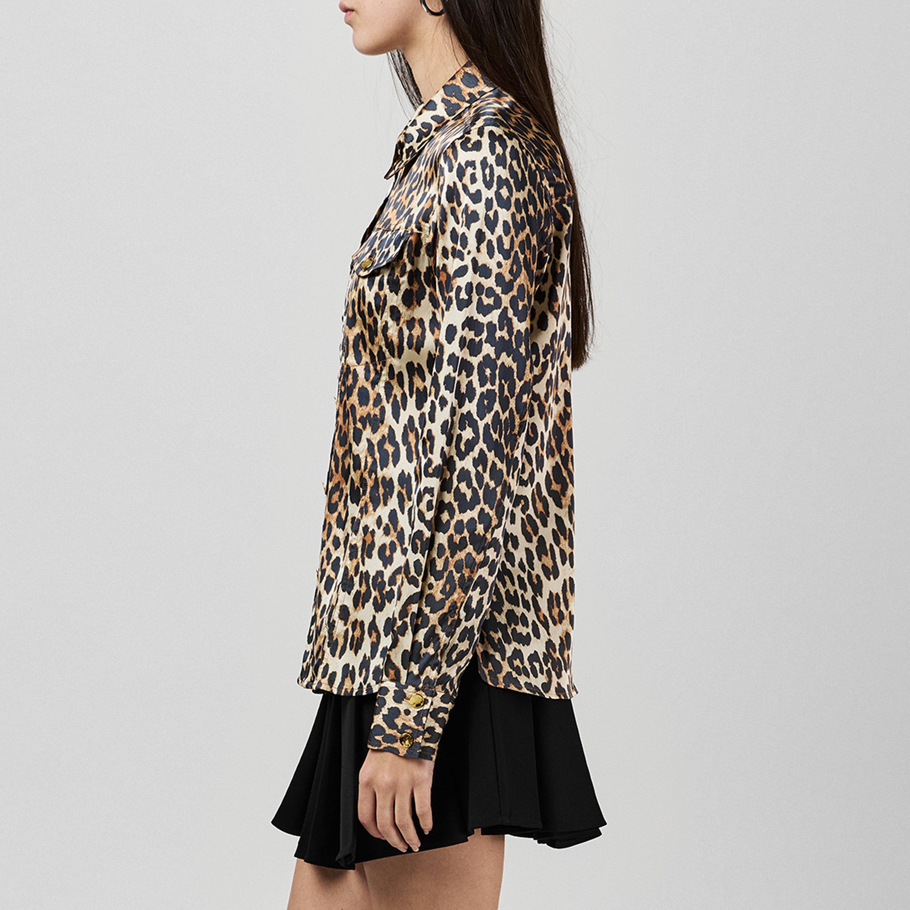 Leopard - Ganni - Women's Leopard Satin Long-Sleeve Patterned Shirt - 2