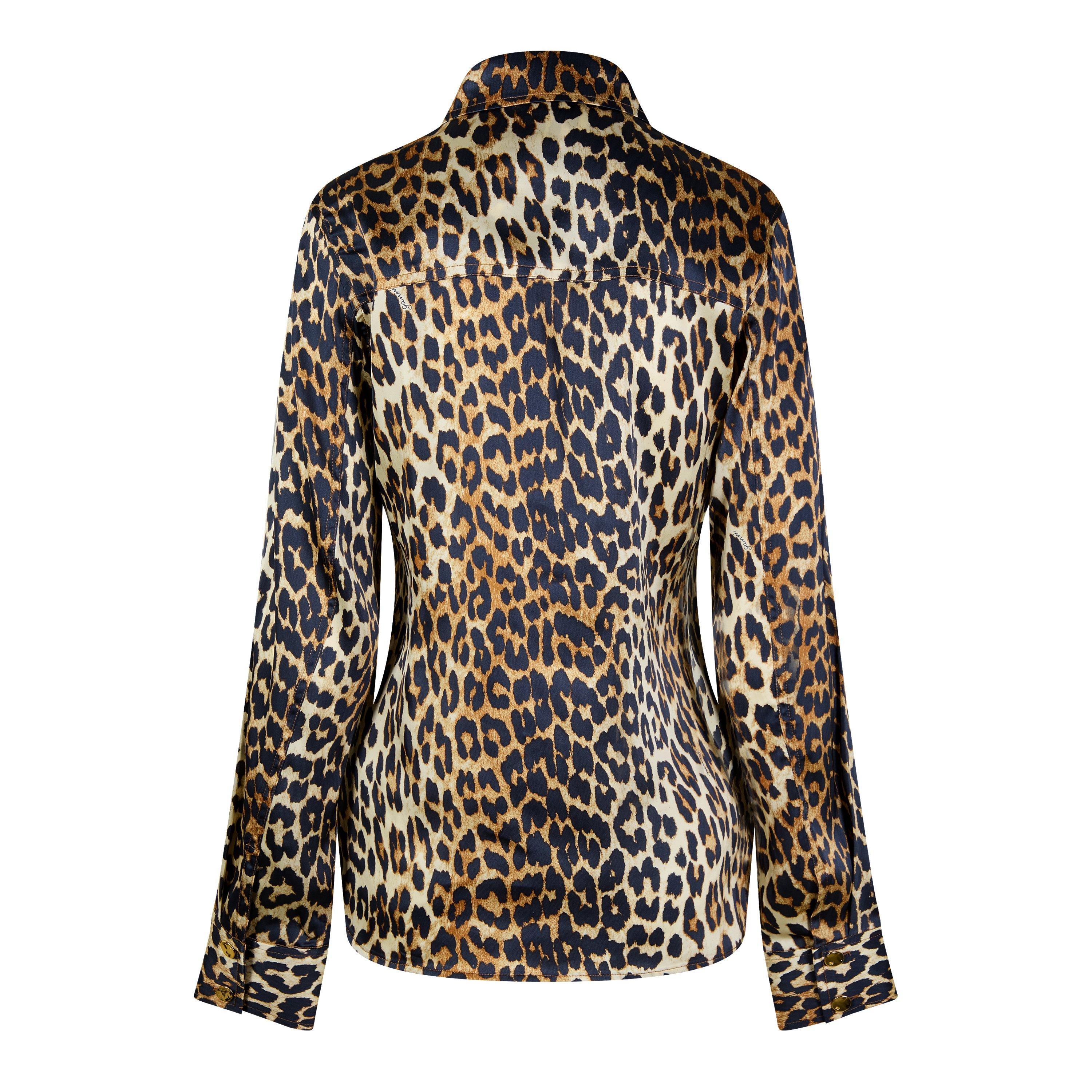 Leopard - Ganni - Women's Leopard Satin Long-Sleeve Patterned Shirt - 6