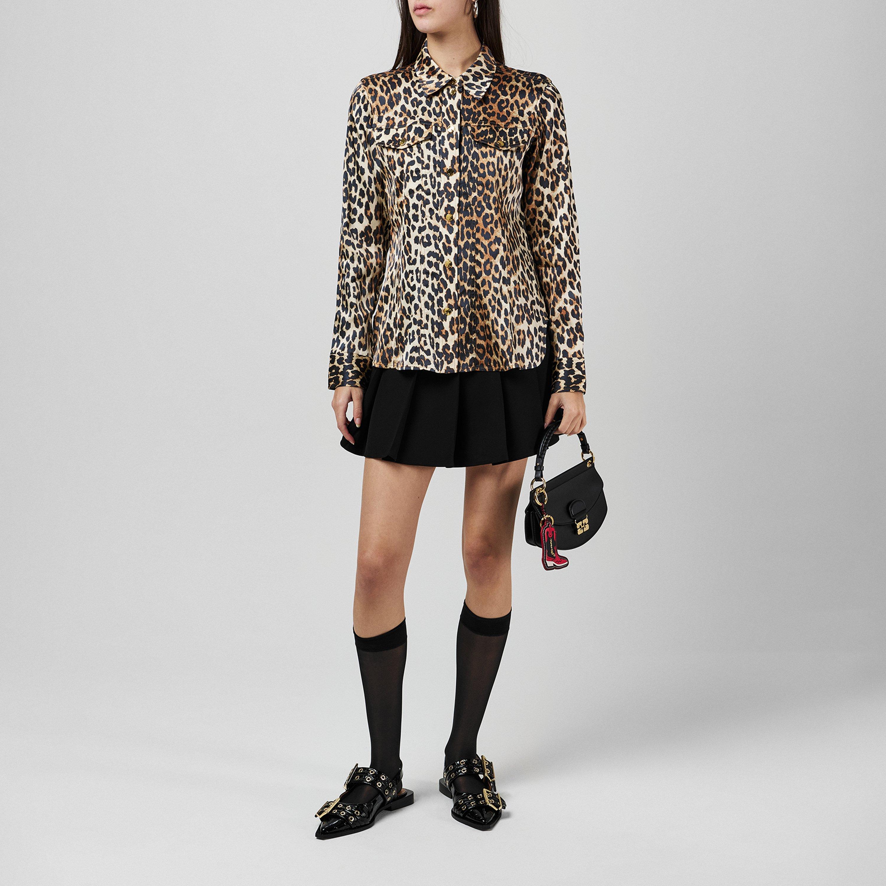 Leopard - Ganni - Women's Leopard Satin Long-Sleeve Patterned Shirt - 4