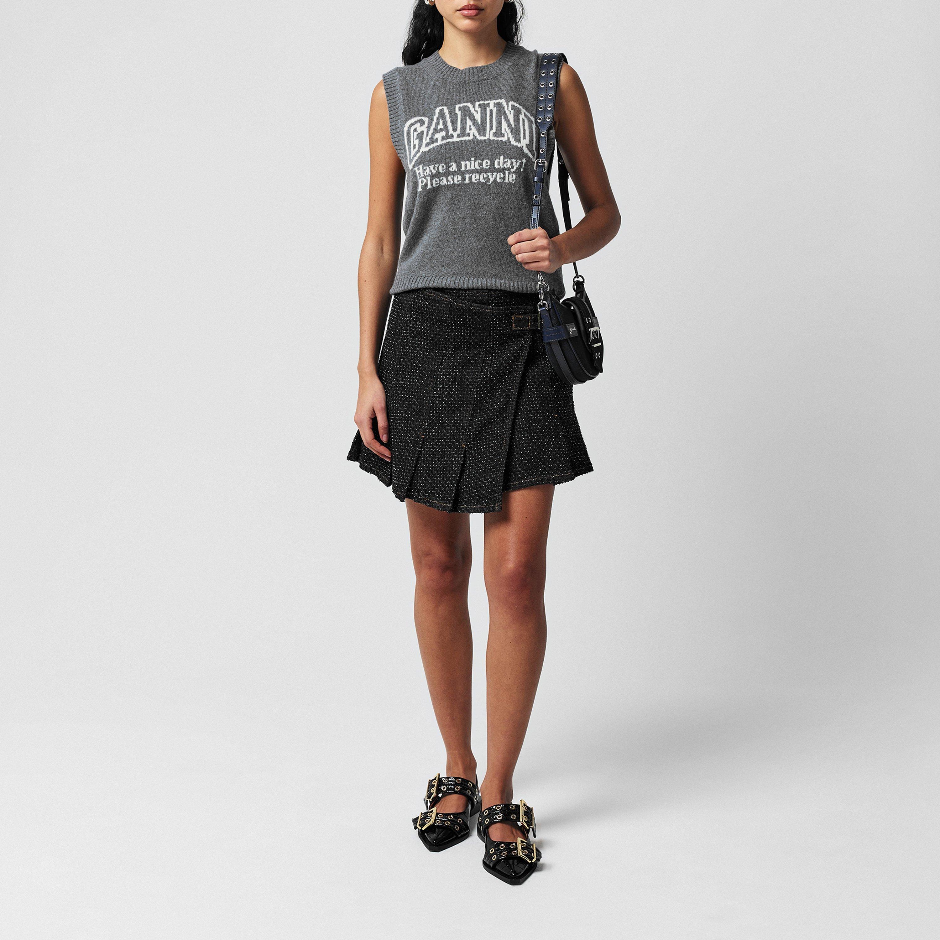 Black - Ganni - Women's Wrap Mini Pleated Skirt - 4