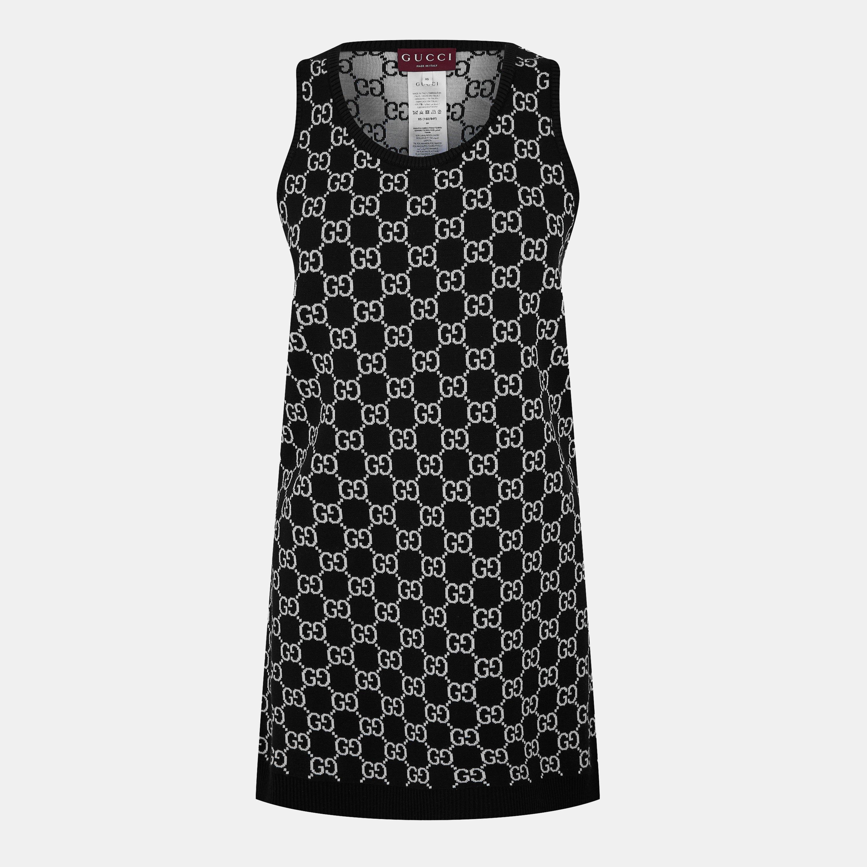 Gucci Logo-Jacquard Mini Dress - Black/White - Size 10