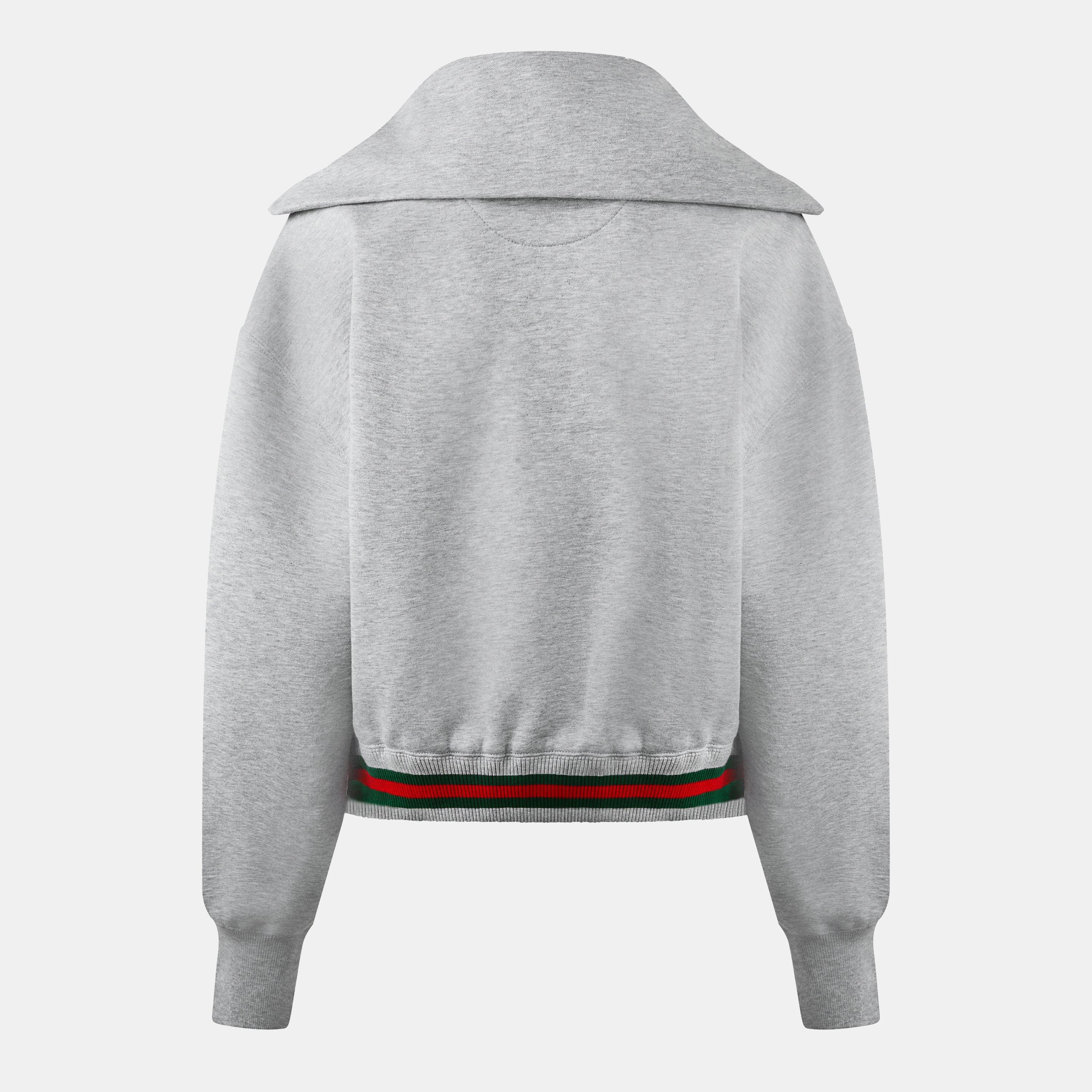 Grey Mel - Gucci - Cropped Web Half-Zip Jumper - 2