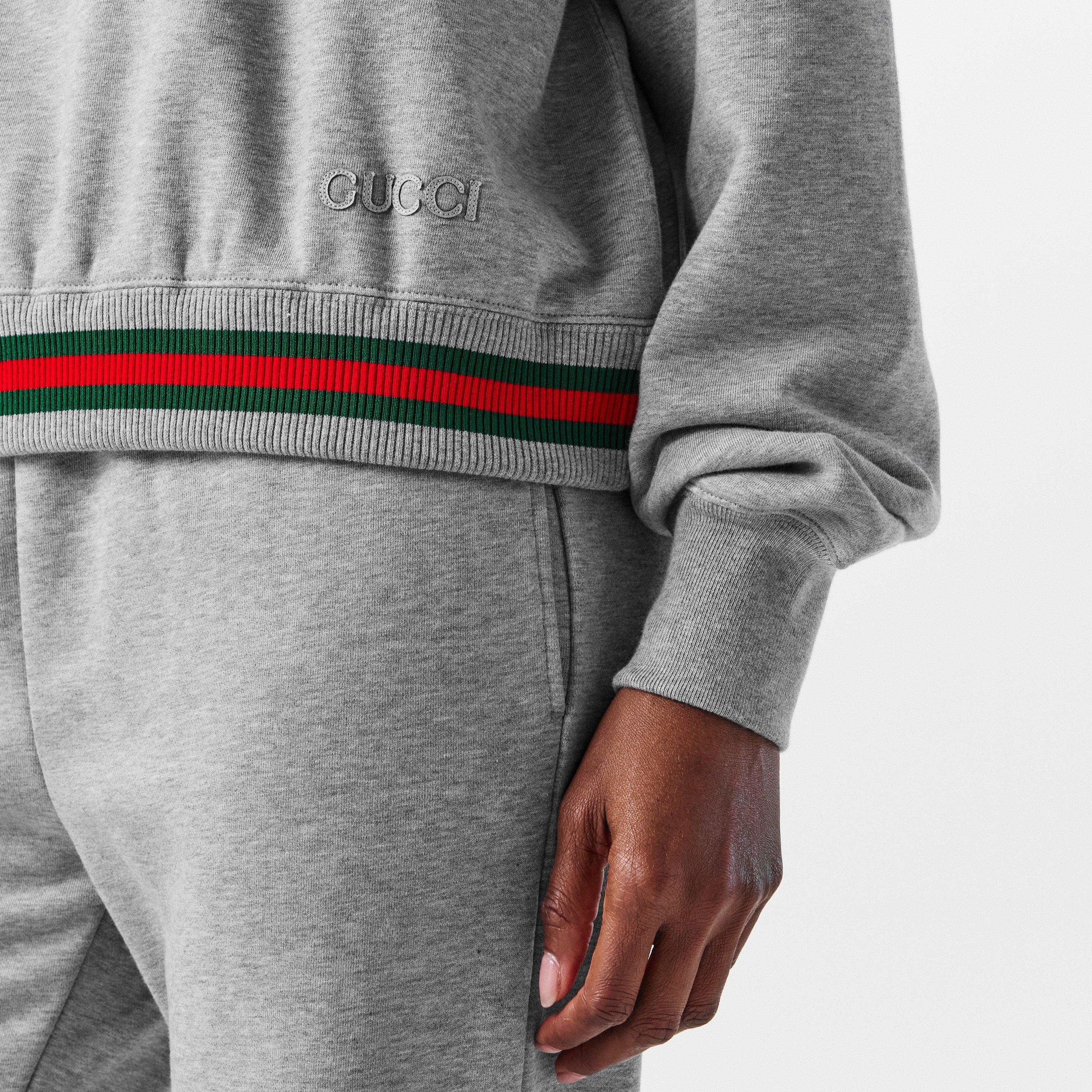 Grey Mel - Gucci - Cropped Web Half-Zip Jumper - 5
