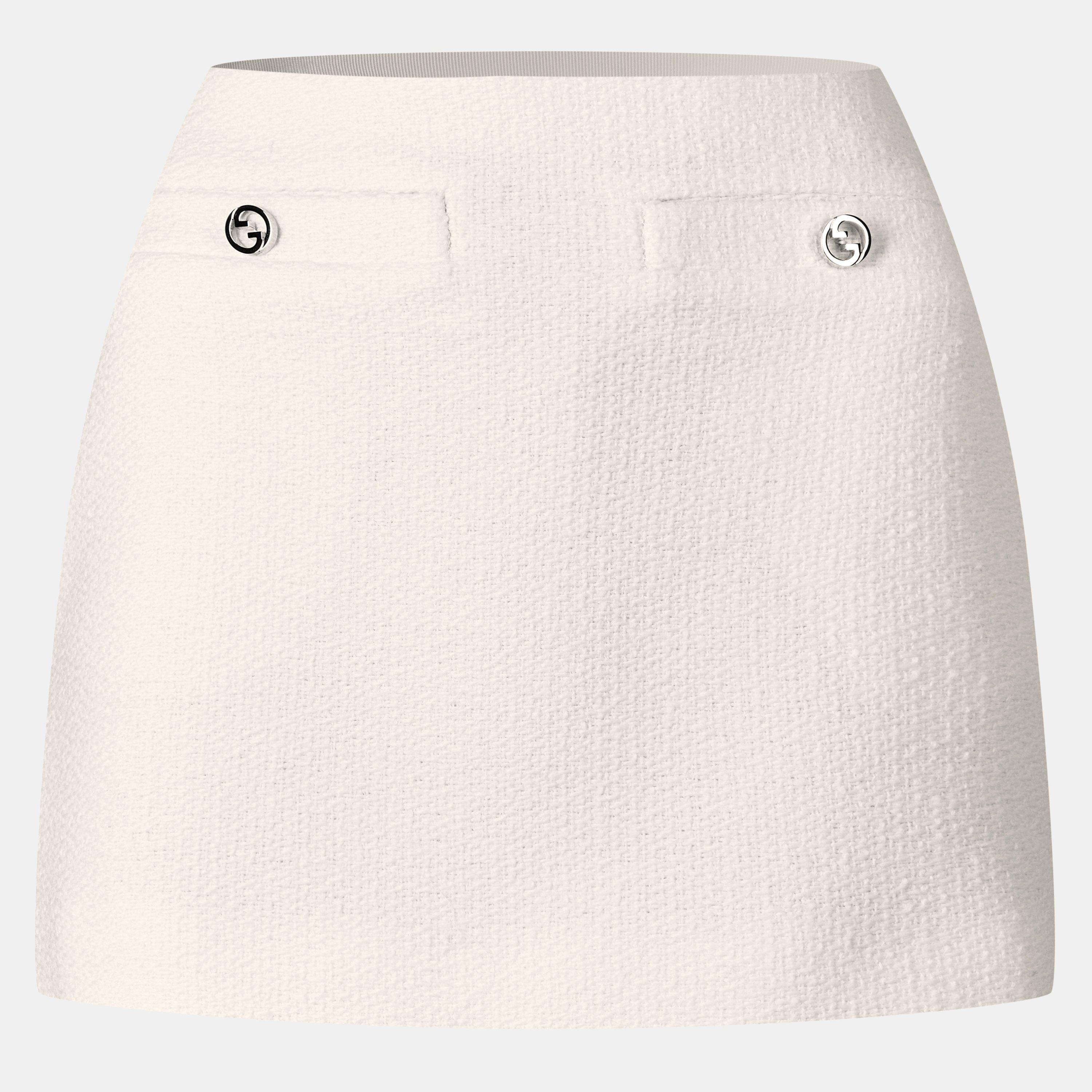 Gucci Interlocking G Wool Blend Boucle Miniskirt - Off White - Size 12