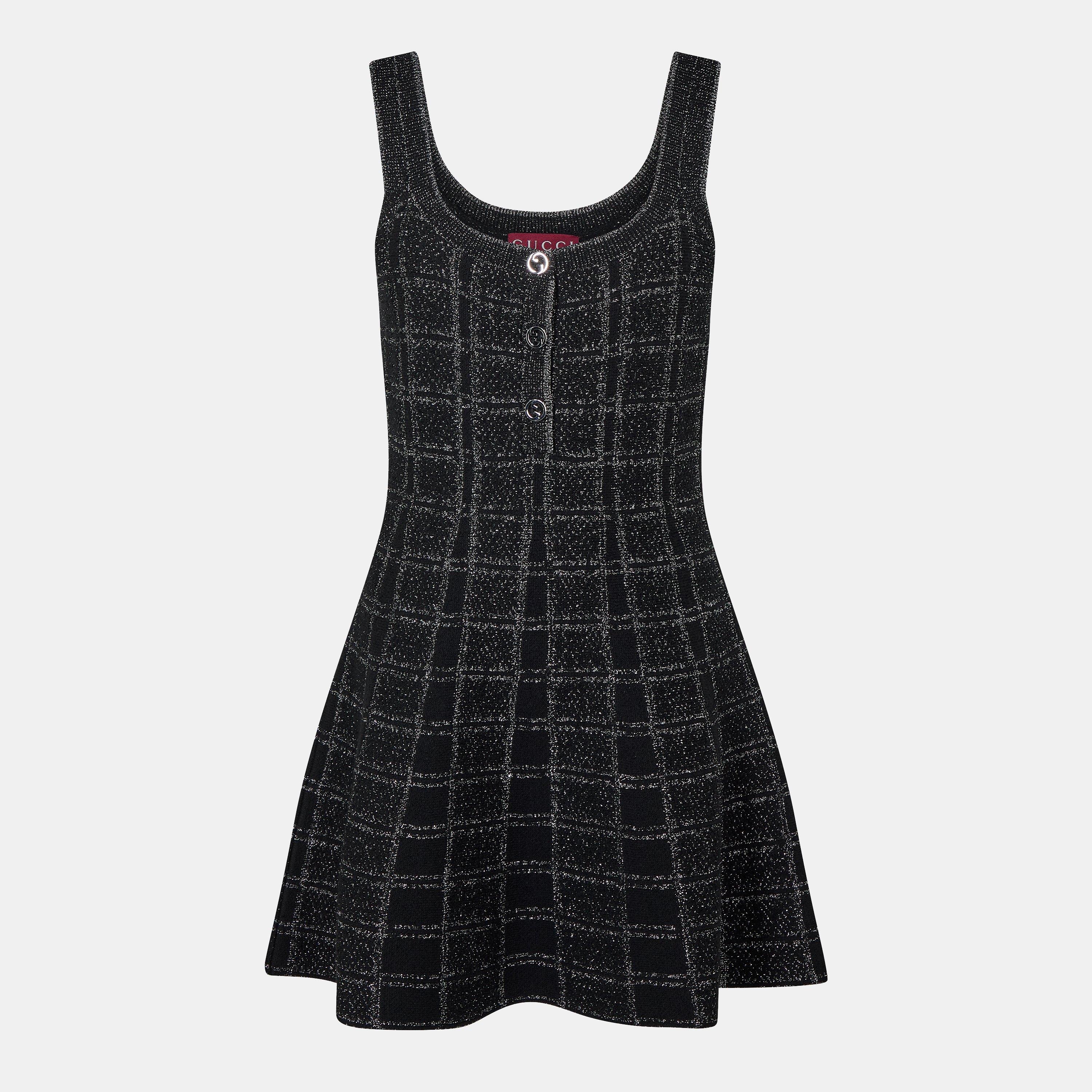 Gucci Lamé Button Dress - Black/Silver - Size 10