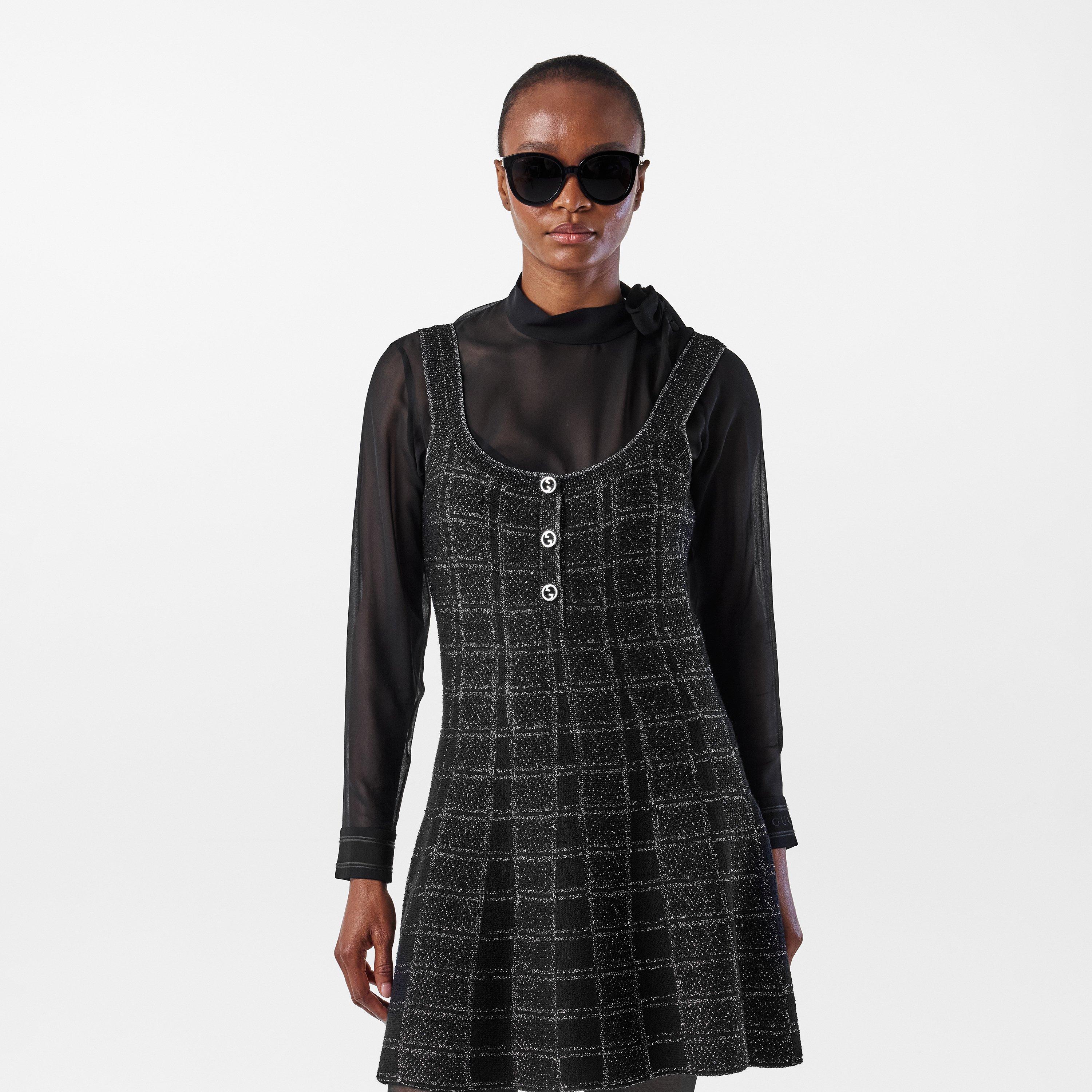 Black/Silver - Gucci - Lamé Button Dress - 3