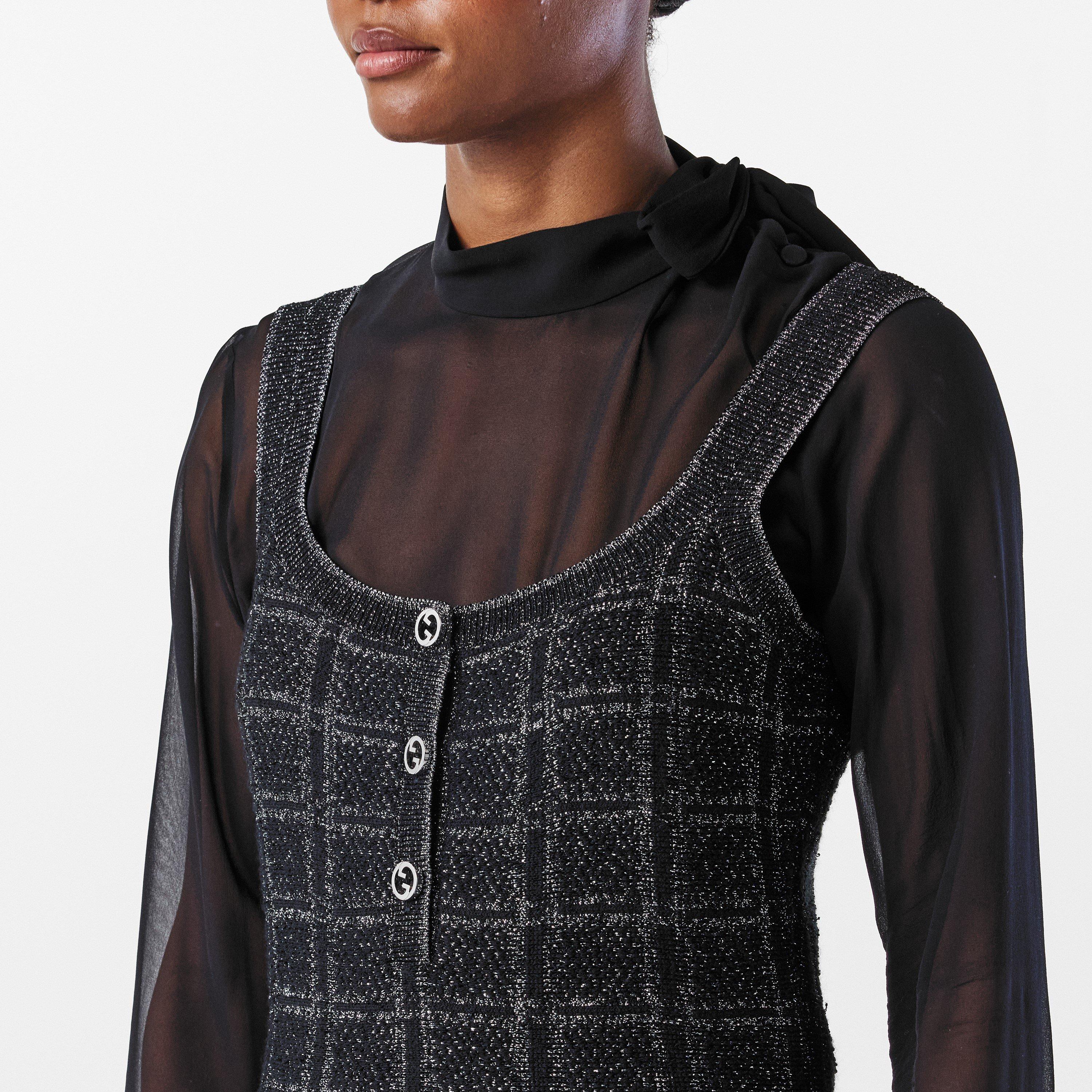 Black/Silver - Gucci - Lamé Button Dress - 5
