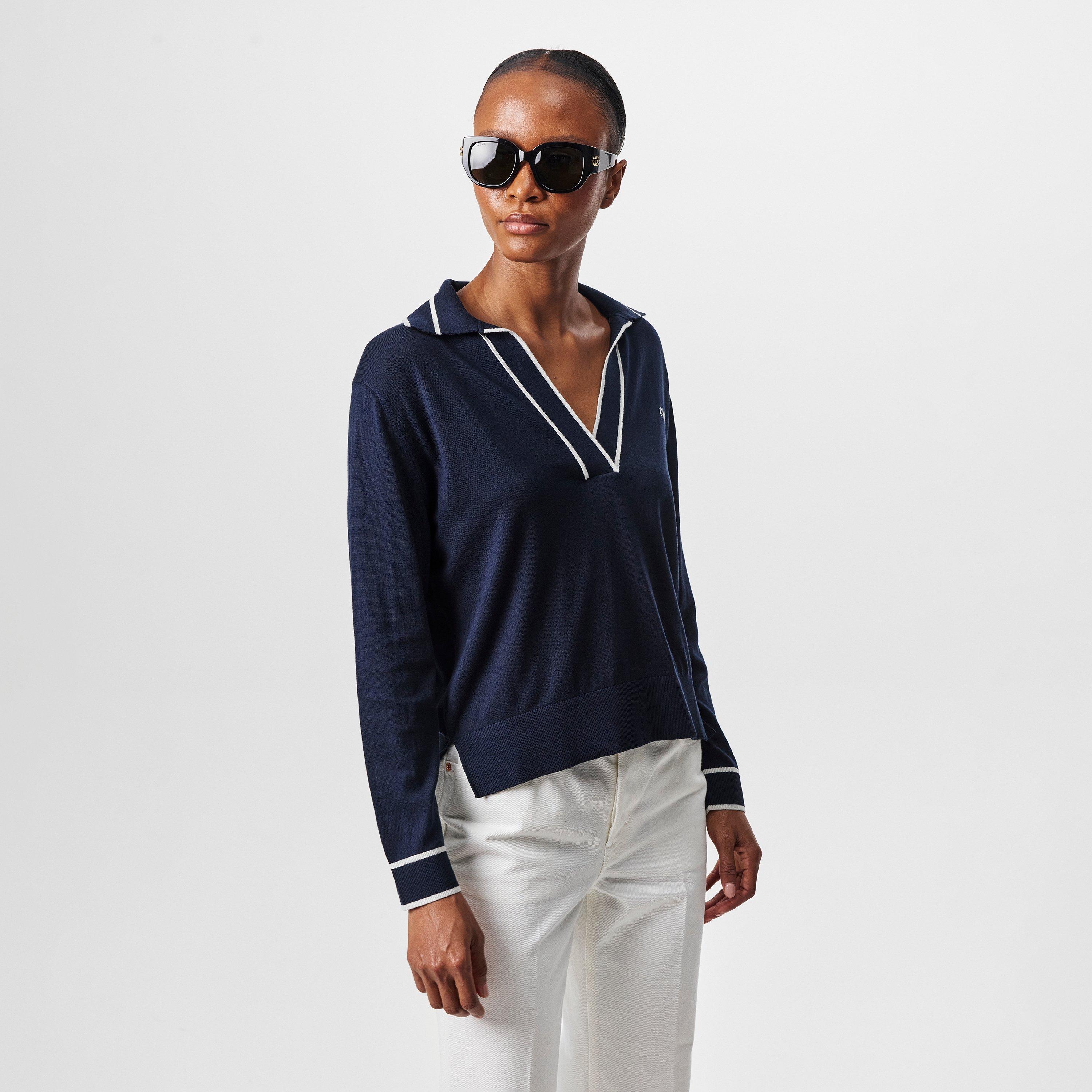 Navy/White - Gucci - Silk Blend Sweatshirt - 3