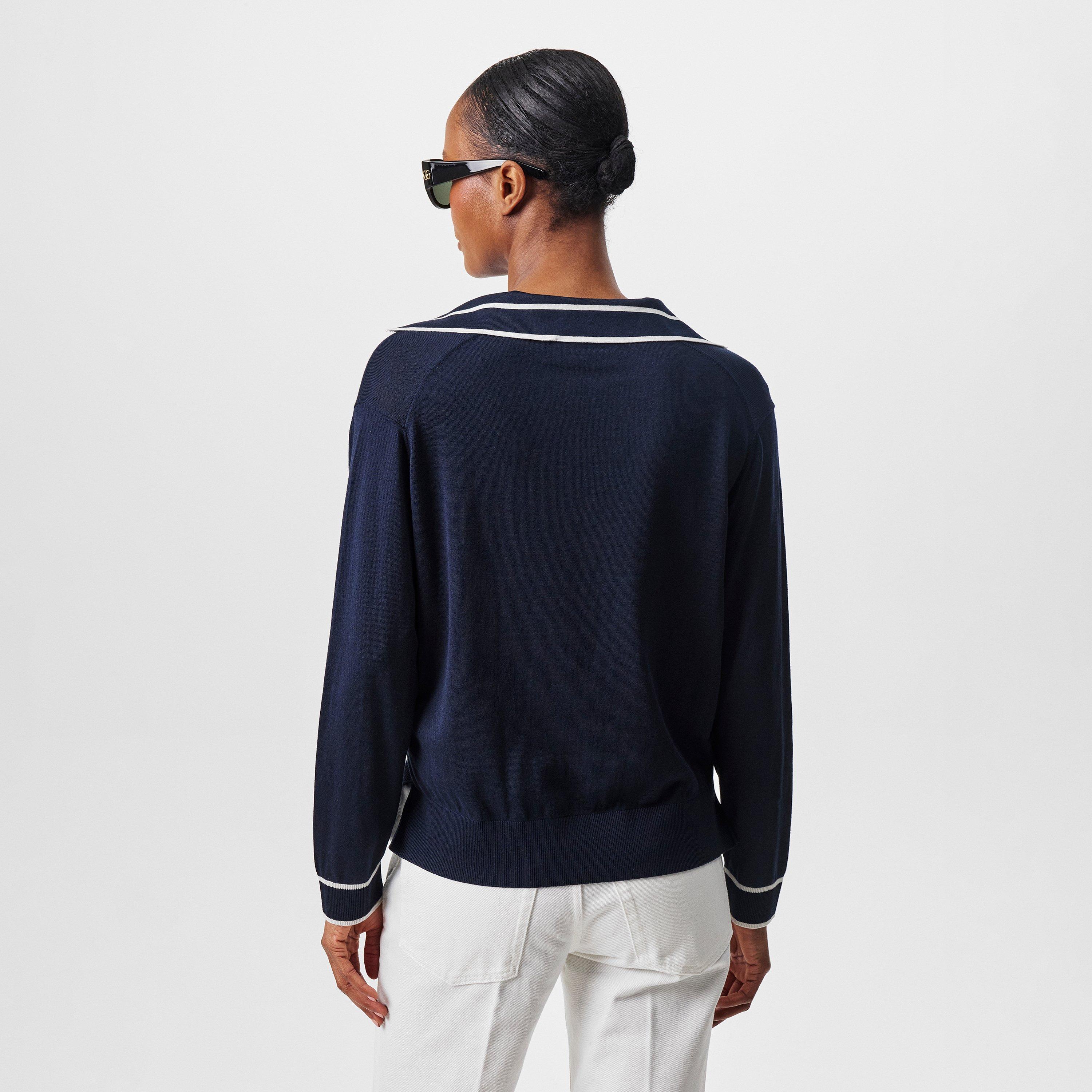 Navy/White - Gucci - Silk Blend Sweatshirt - 4