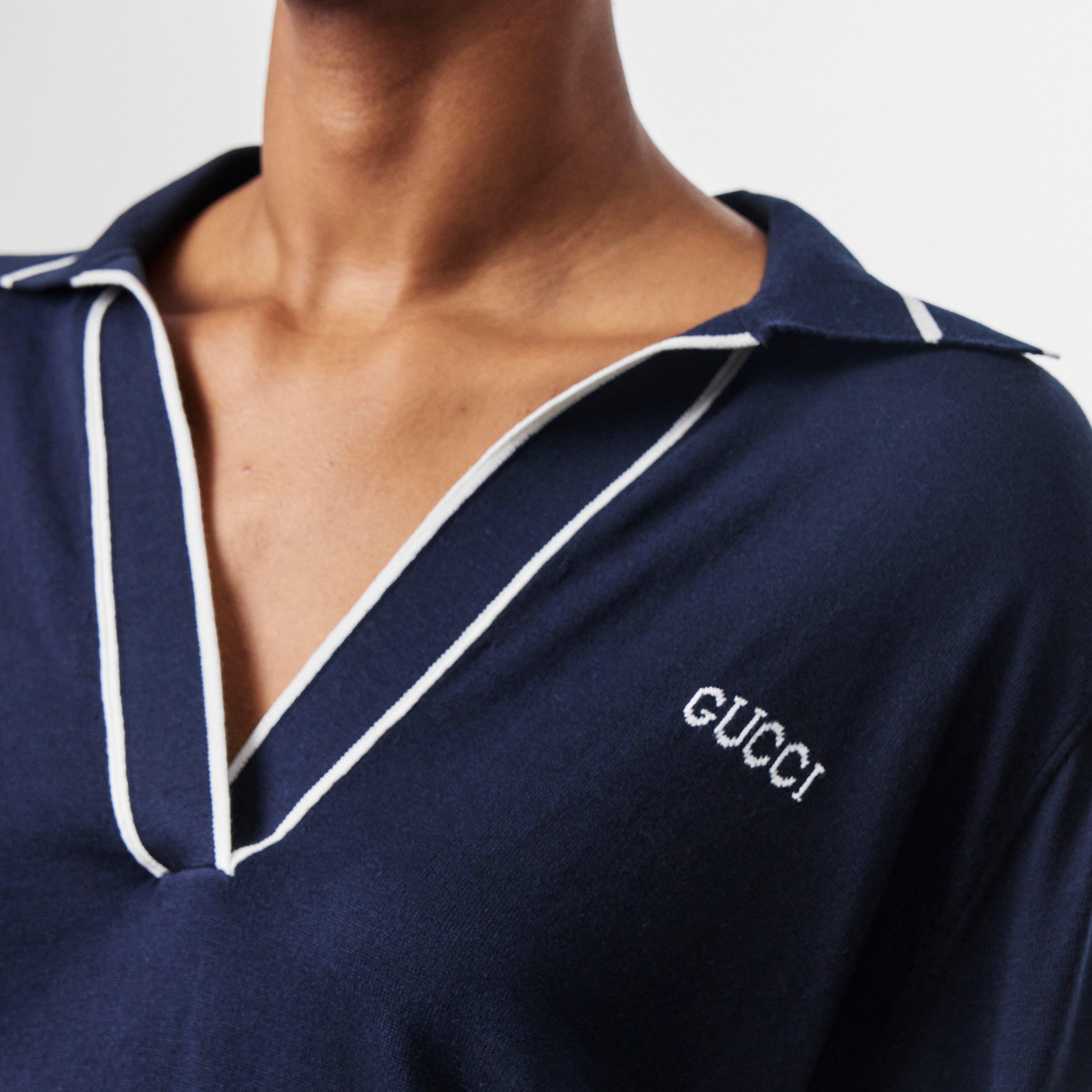 Navy/White - Gucci - Silk Blend Sweatshirt - 5