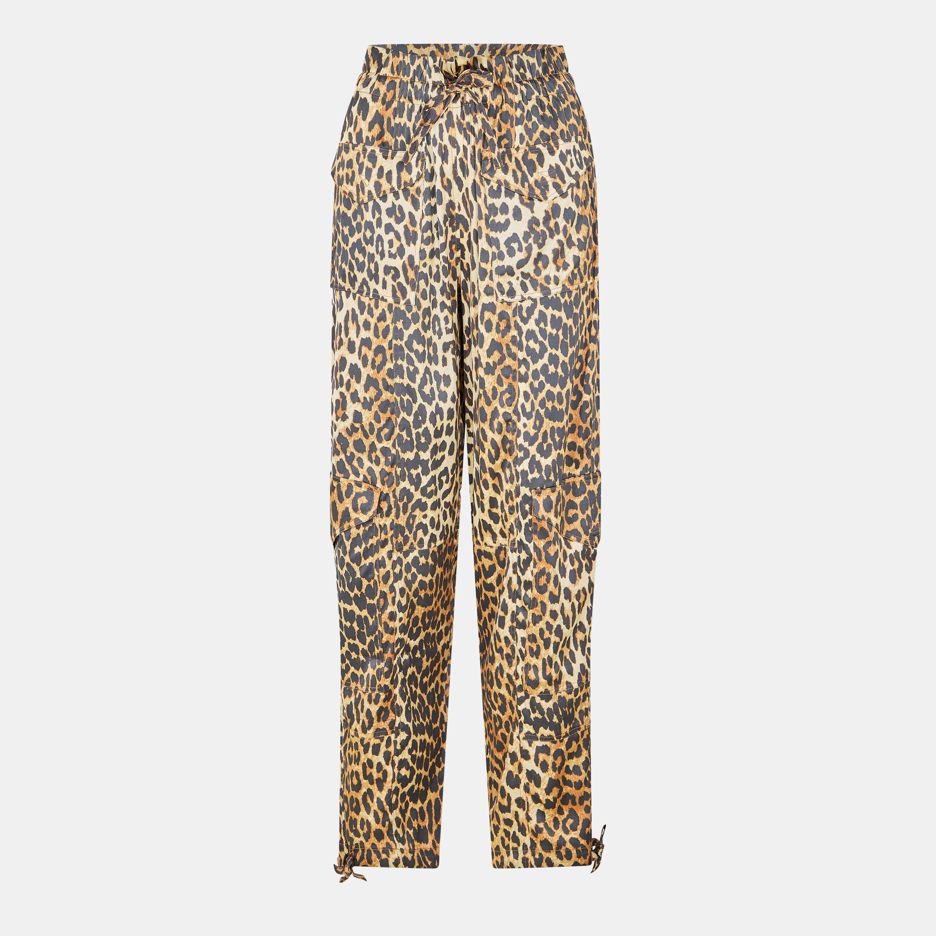 Leopard - Ganni - Women's Satin Print Cuffed Trousers - 1
