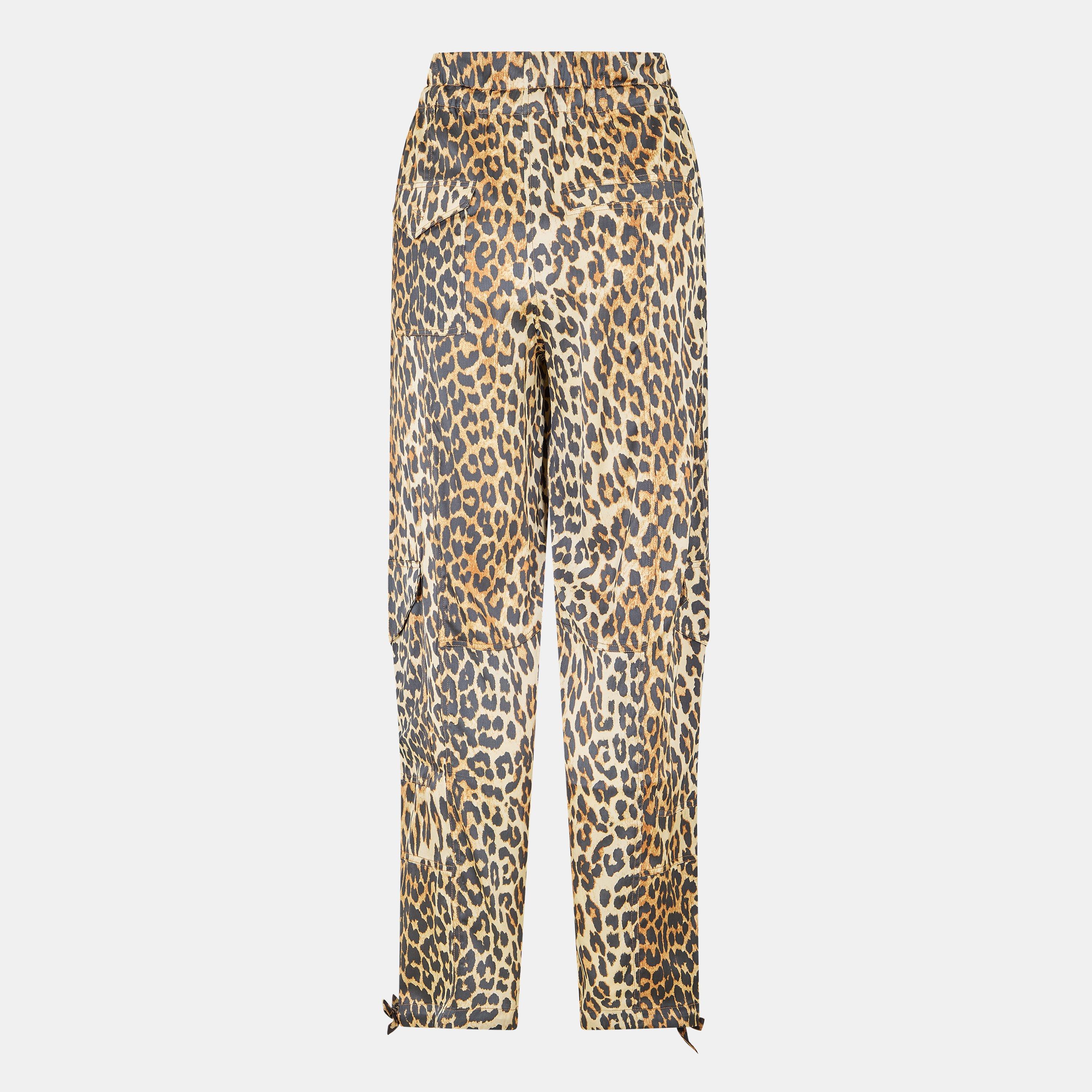 Leopard - Ganni - Women's Satin Print Cuffed Trousers - 2