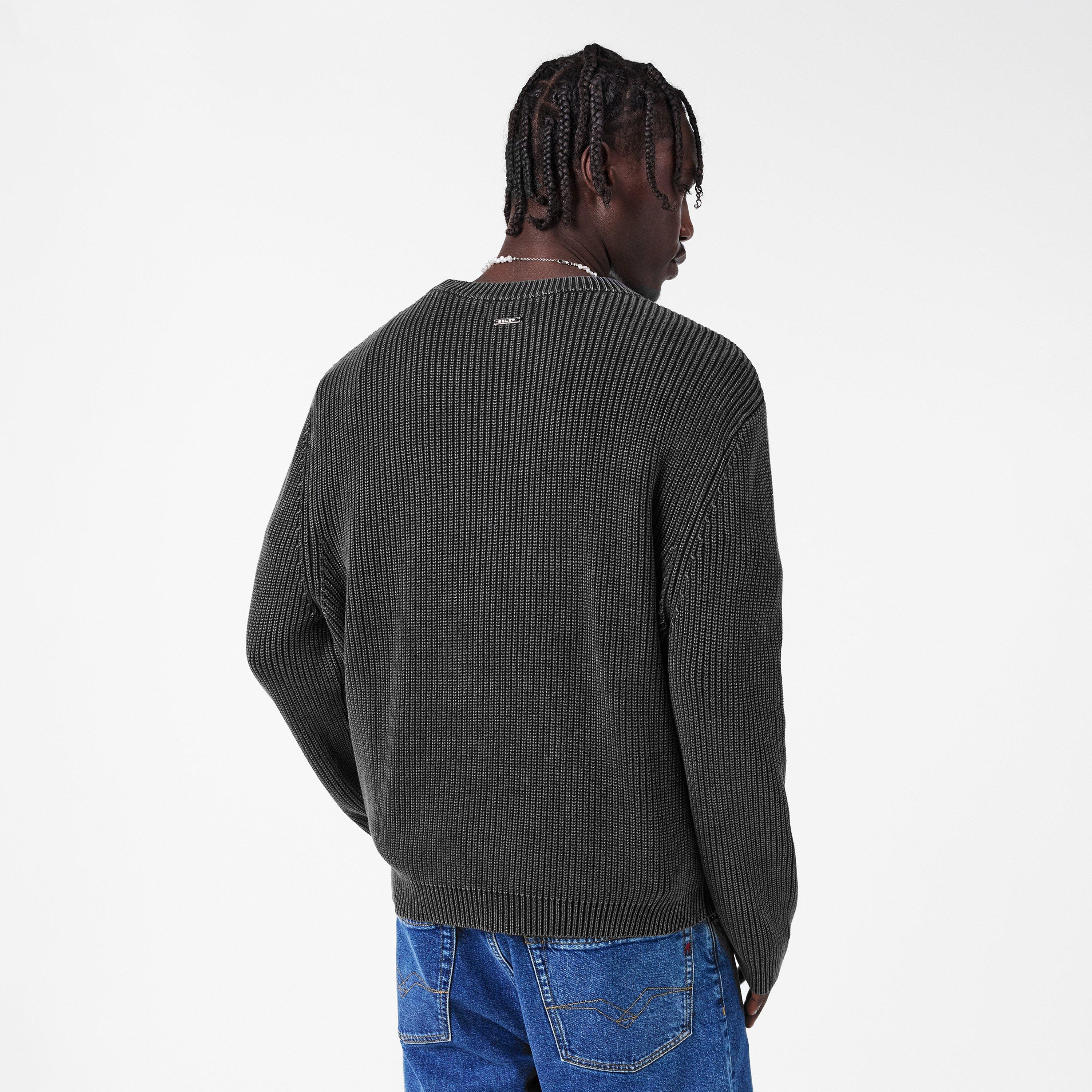 Washed Black - BELIER - Men's Crew Neck Rib Jumper - 4