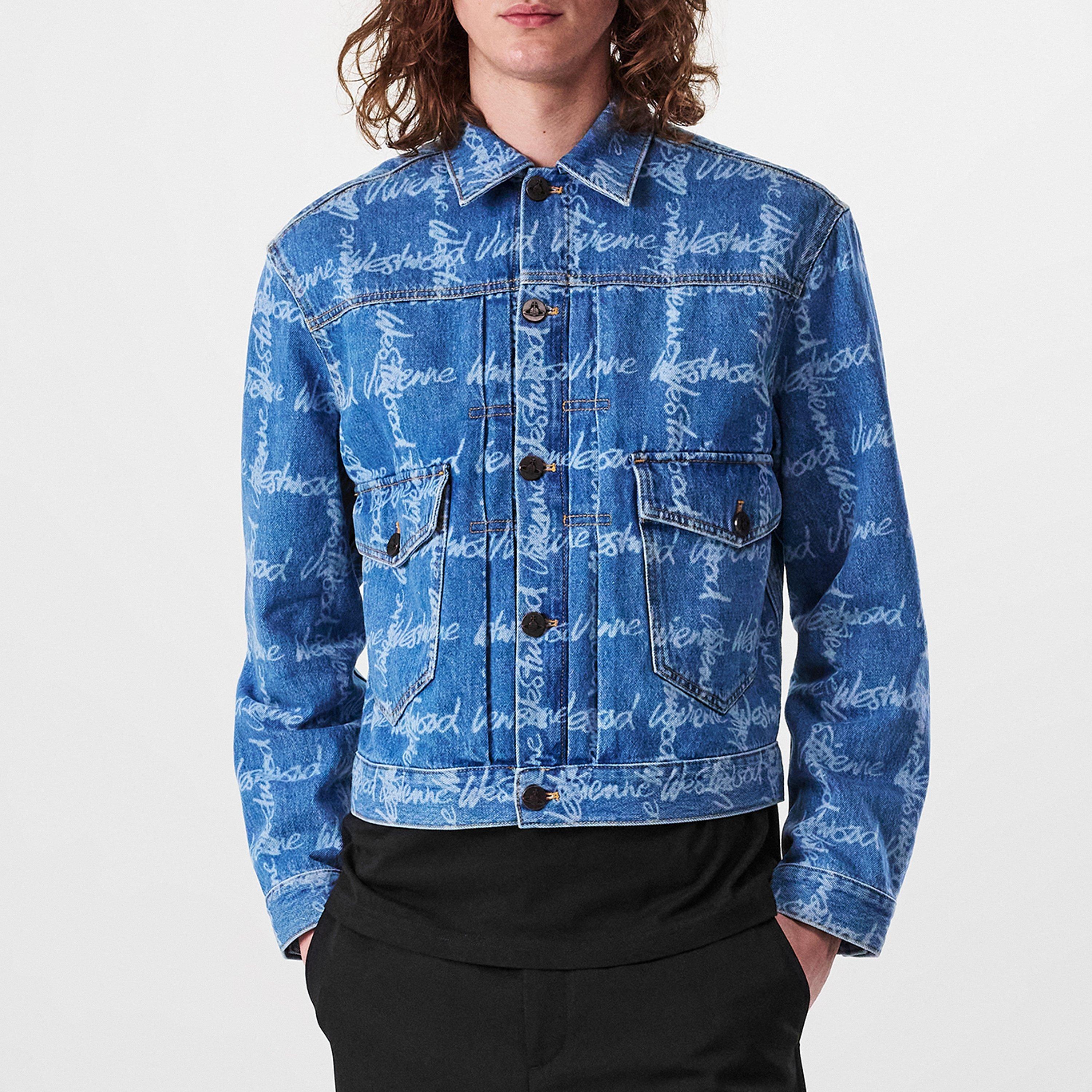 VW Grid Blue - Vivienne Westwood - Men's Marlene Cotton Long Sleeve Denim Jacket - 1