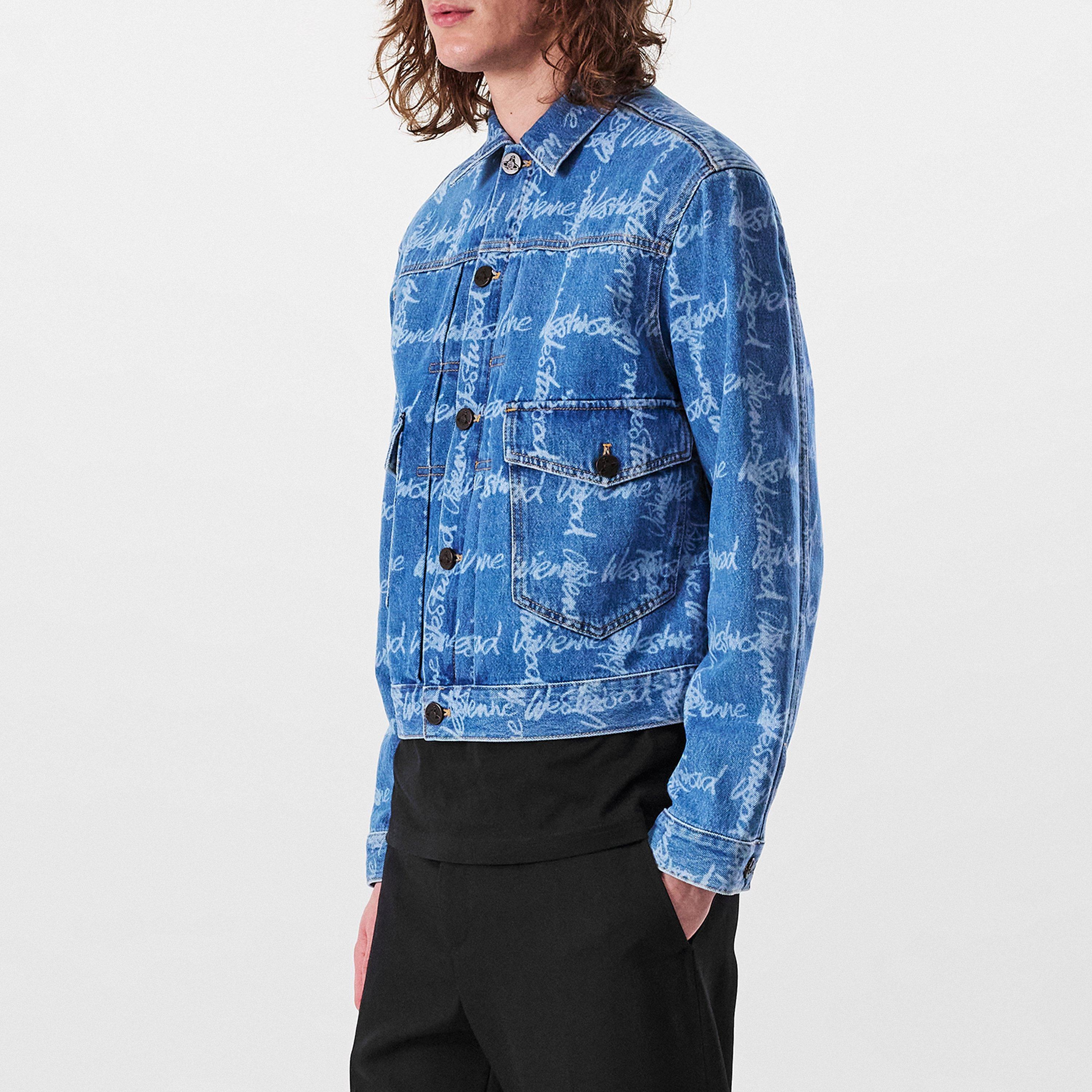 VW Grid Blue - Vivienne Westwood - Men's Marlene Cotton Long Sleeve Denim Jacket - 2