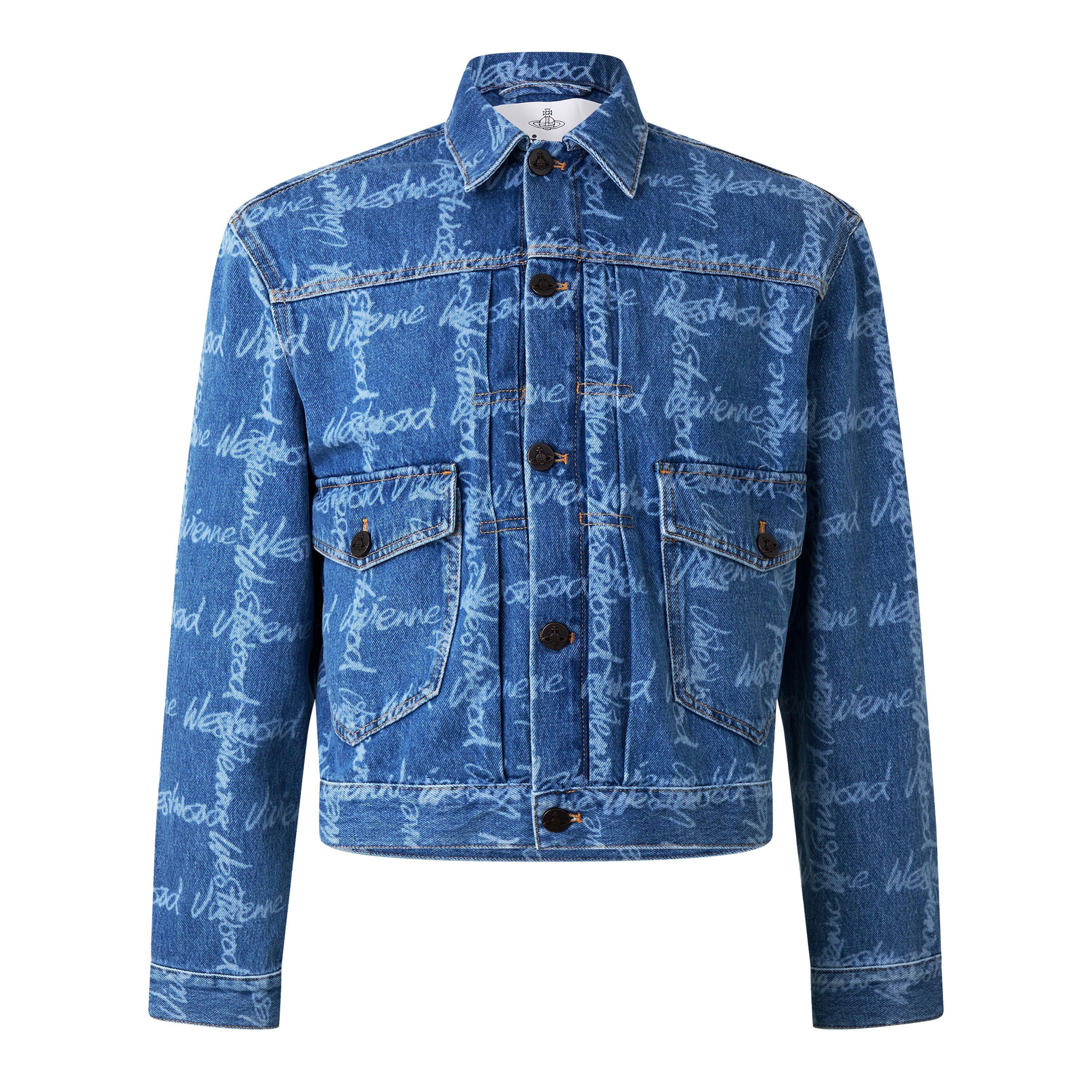 VW Grid Blue - Vivienne Westwood - Men's Marlene Cotton Long Sleeve Denim Jacket - 5