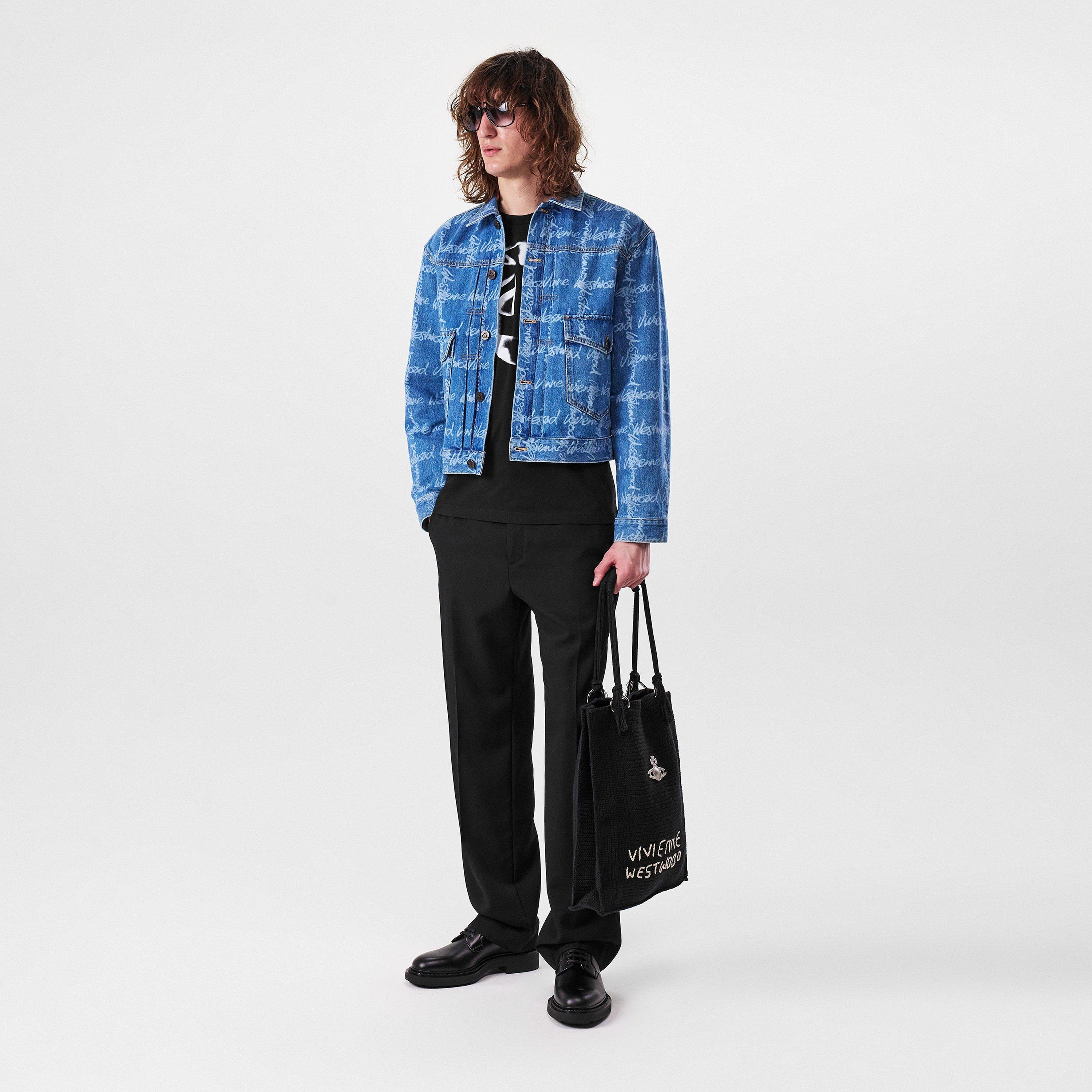 VW Grid Blue - Vivienne Westwood - Men's Marlene Cotton Long Sleeve Denim Jacket - 4