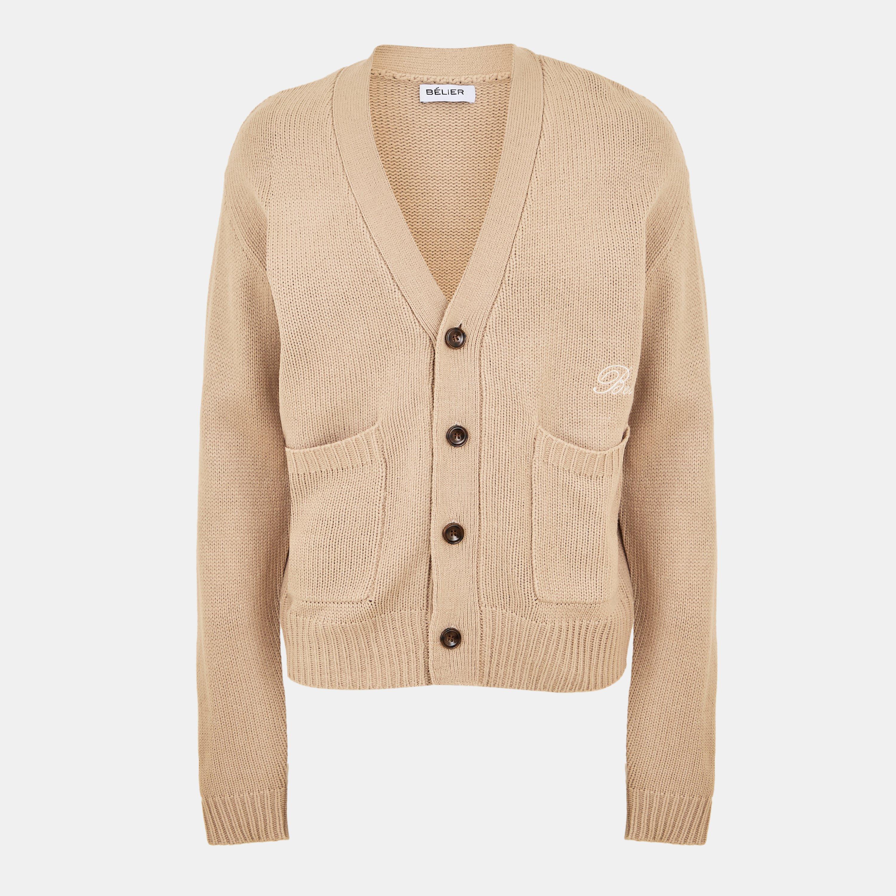 Beige - BELIER - Men's Layered Knit Button-Front Cardigan - 1