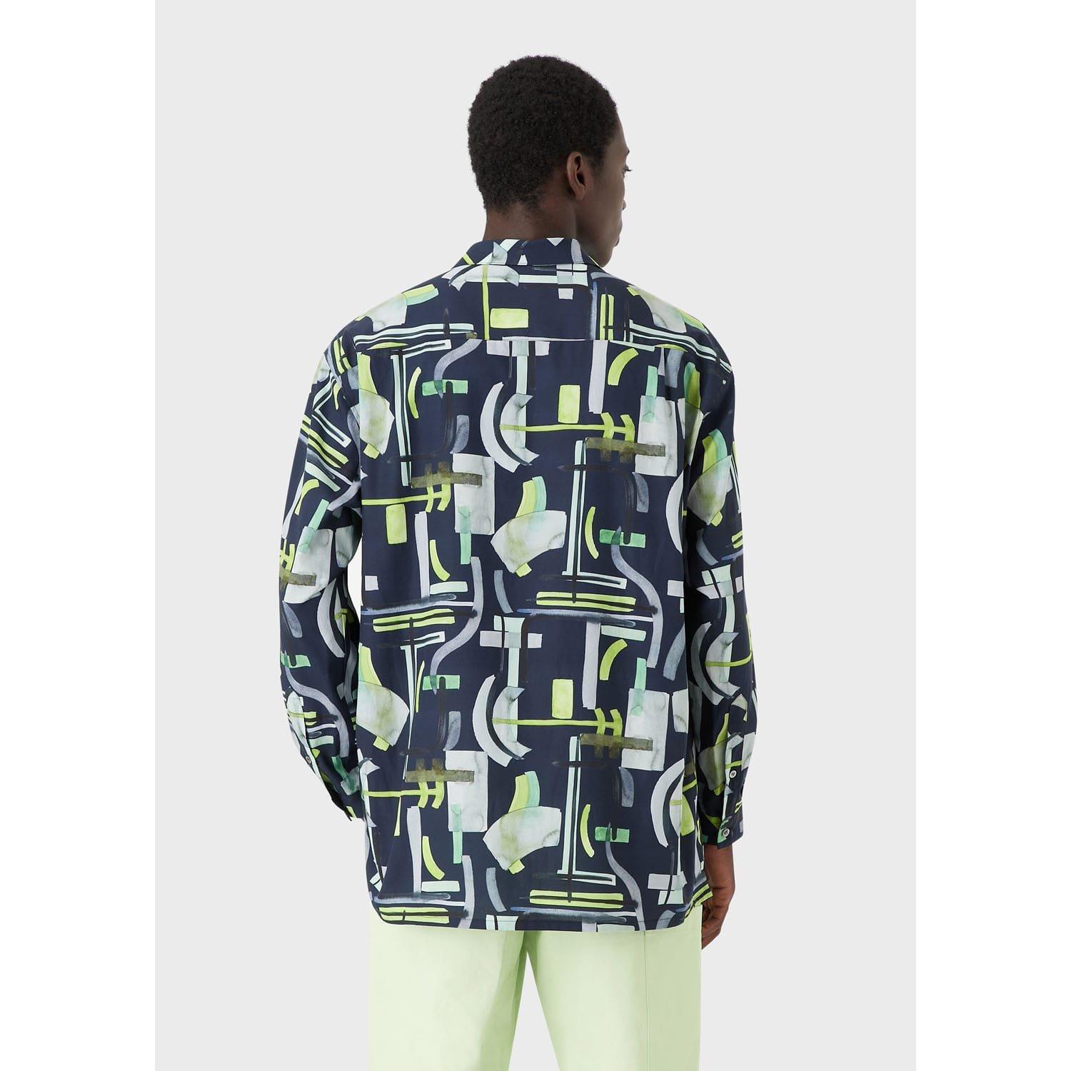 Navy - Emporio Armani - Abstract Print Long Sleeve Shirt - 2