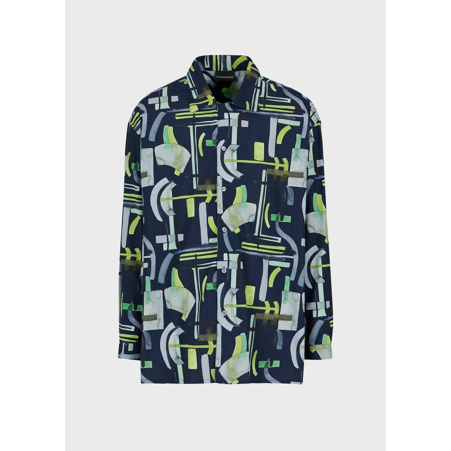 Navy - Emporio Armani - Abstract Print Long Sleeve Shirt - 3