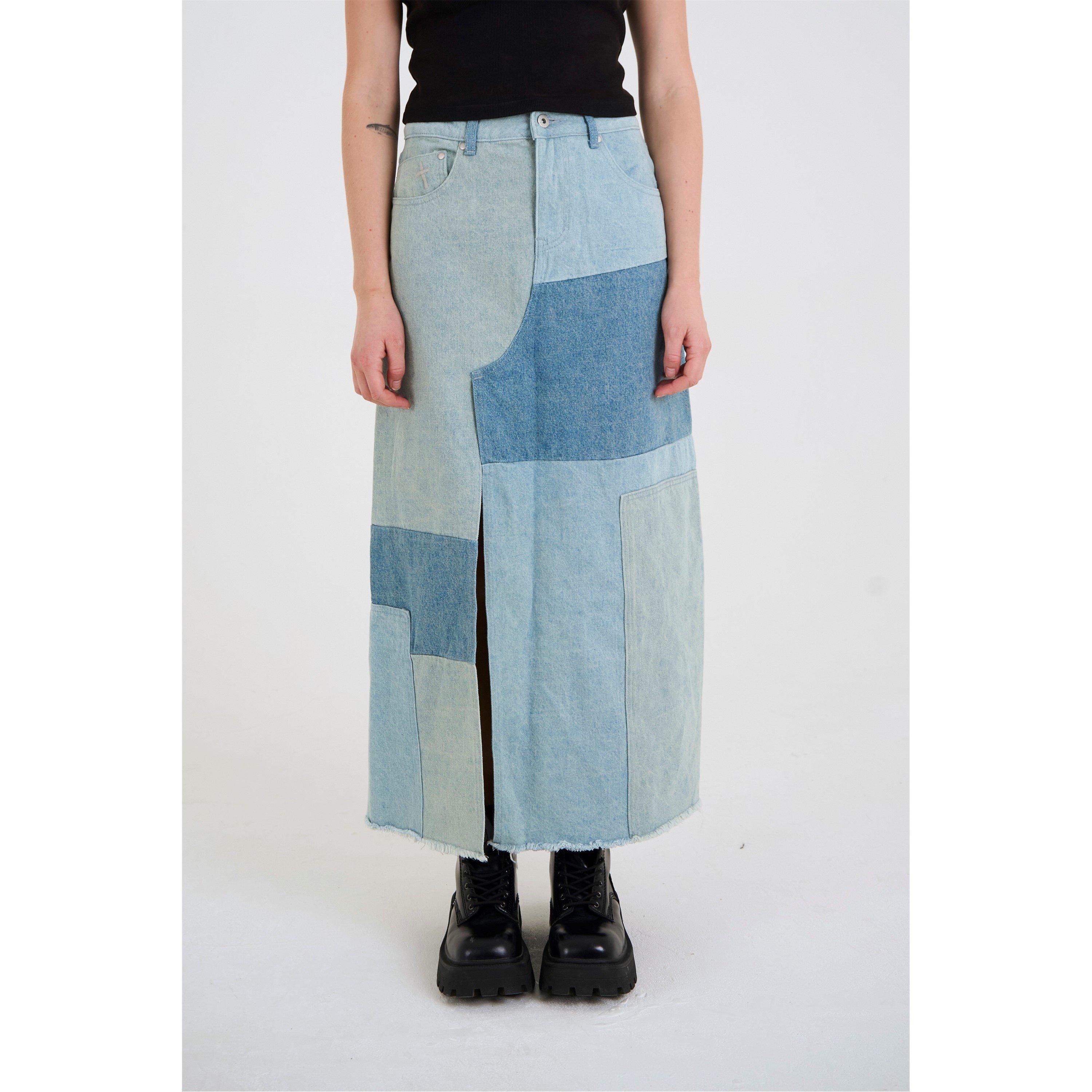Blue - The Ragged Priest - Women's Patchwork Maxi Denim Skirt - 1