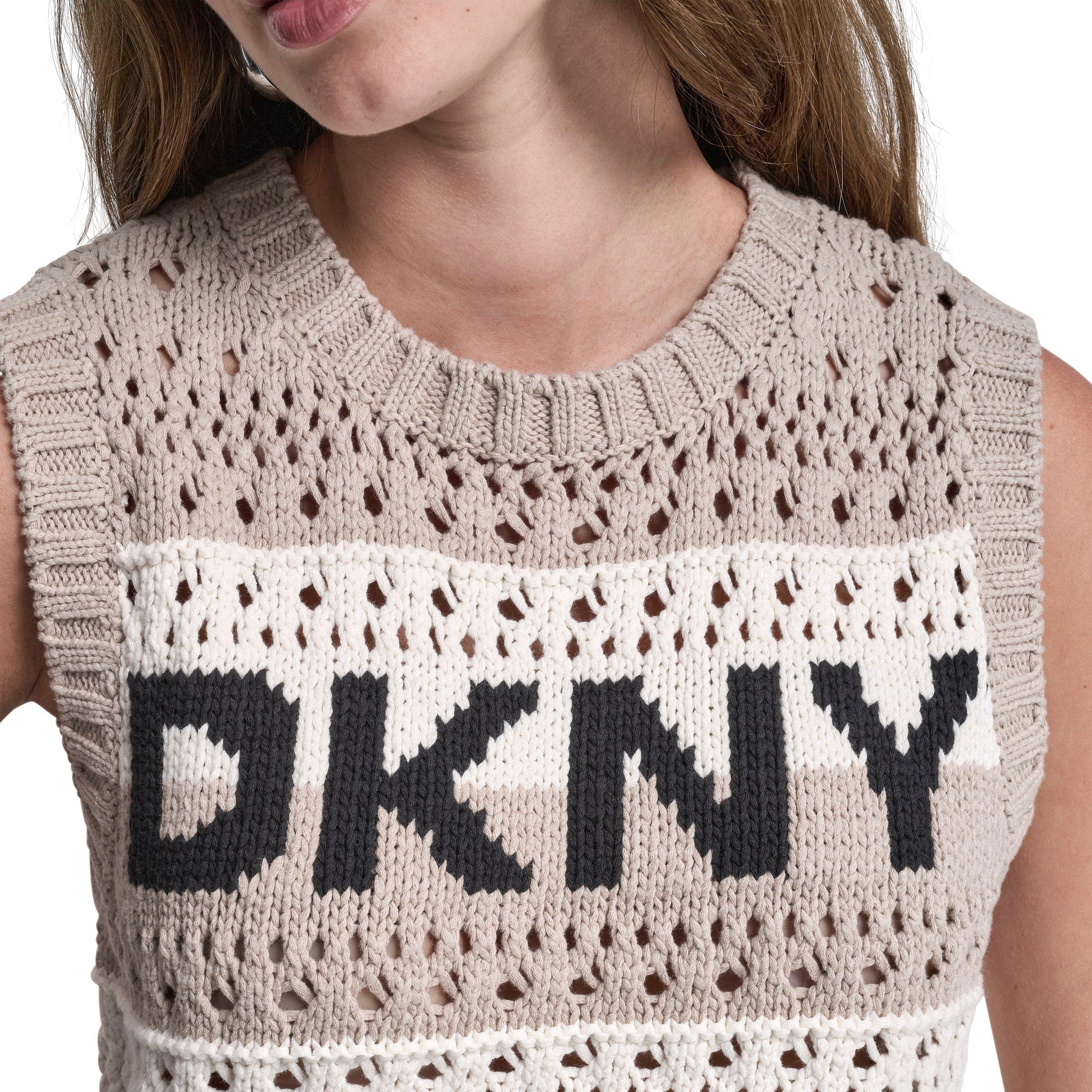 DKNY | DKNY Jeans Striped Pointelle Stitch Sleeveless Sweater
