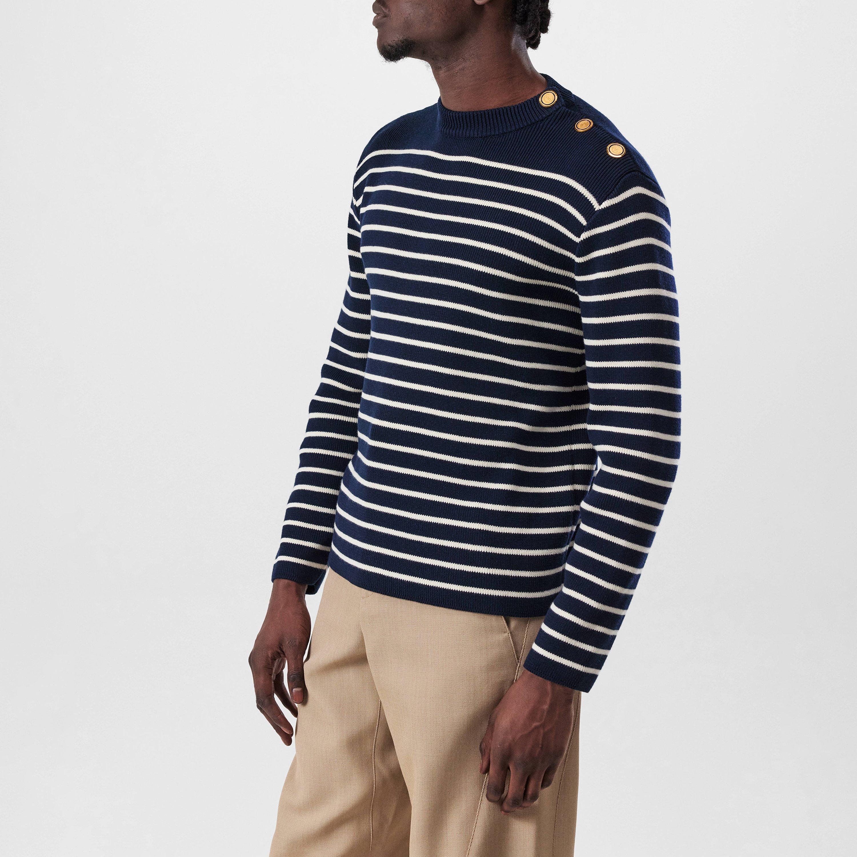 Indigo/Beige - Valentino - Men's Crew Neck Knitted Jumper - 2