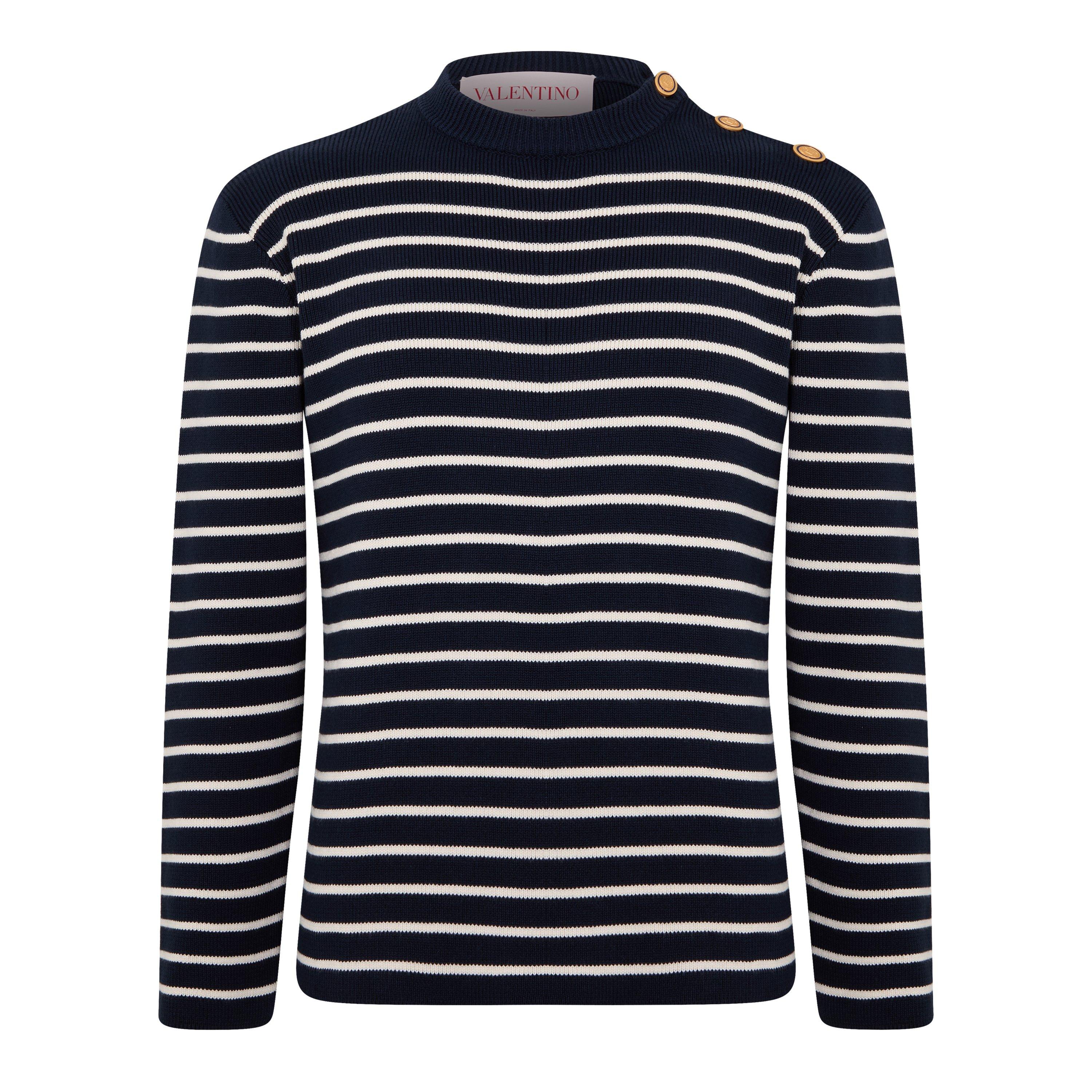 Indigo/Beige - Valentino - Men's Crew Neck Knitted Jumper - 5