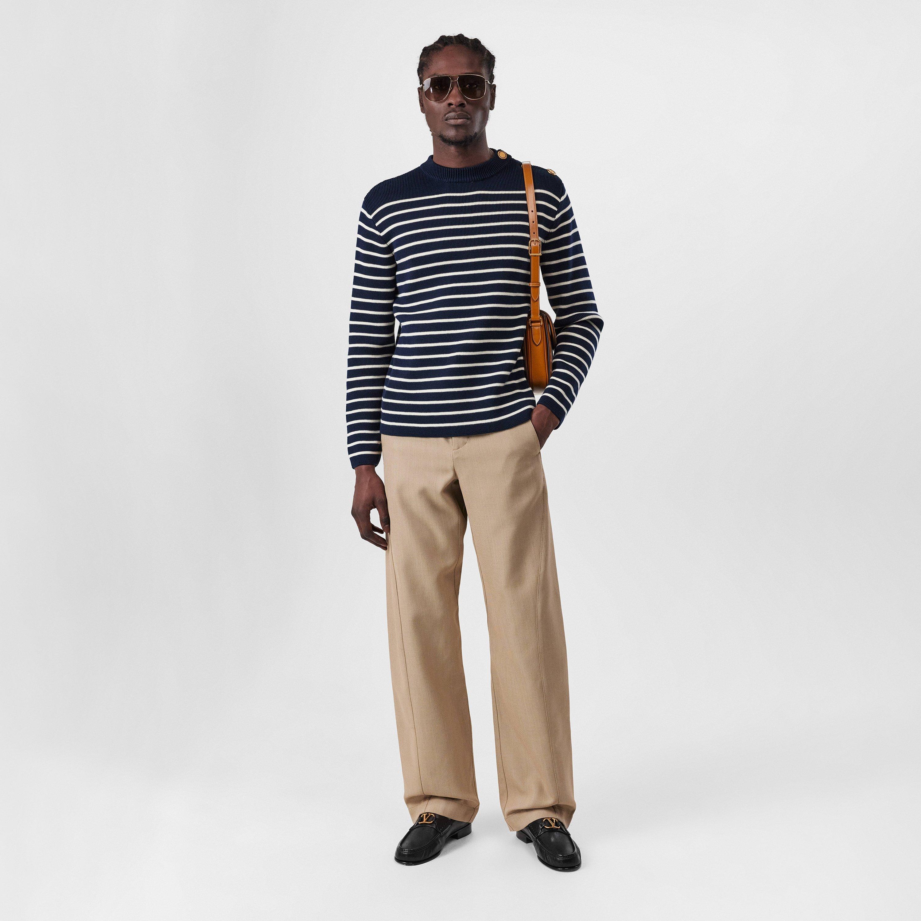 Indigo/Beige - Valentino - Men's Crew Neck Knitted Jumper - 4