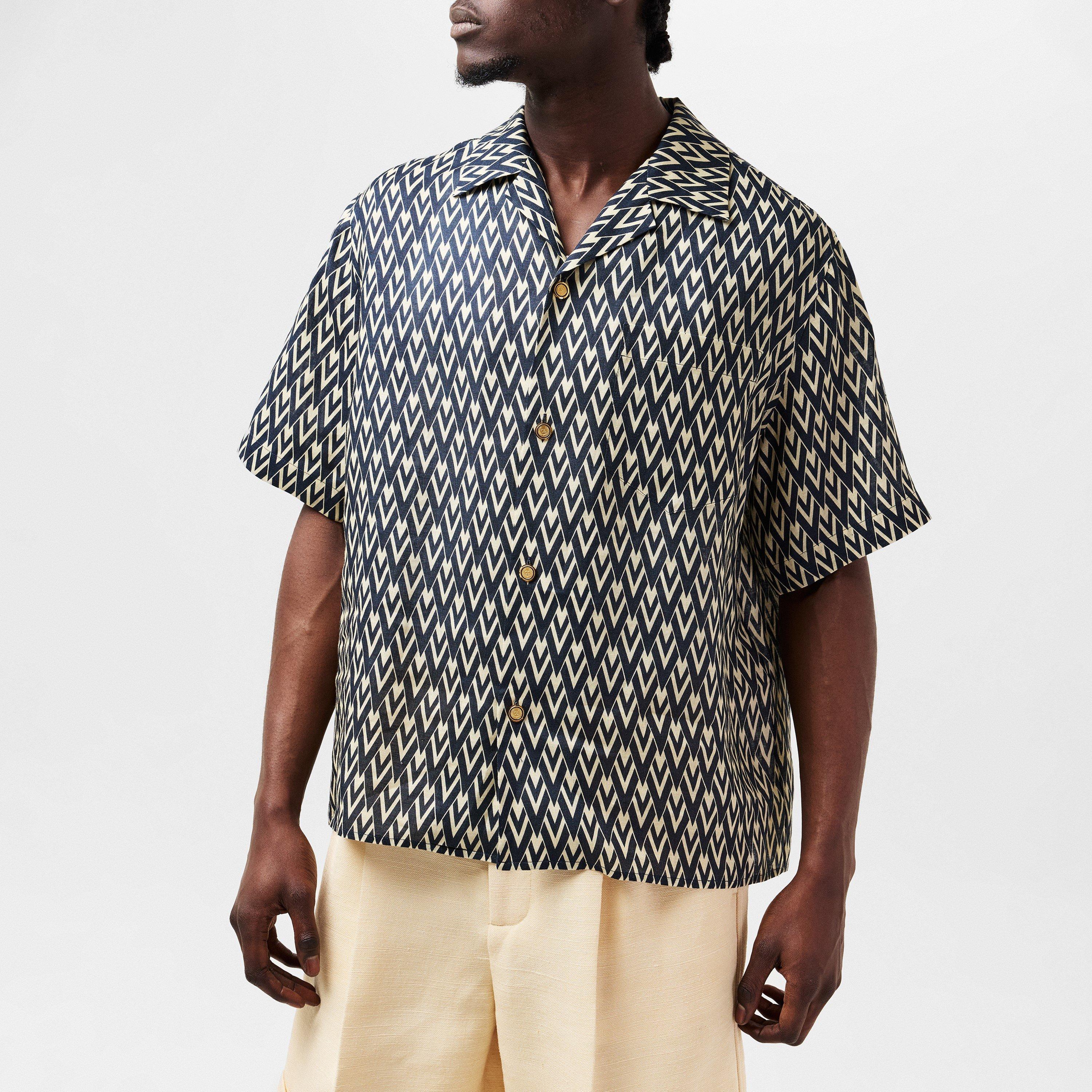 Navy/Cream - Valentino - Linen Bowling Shirt - 1
