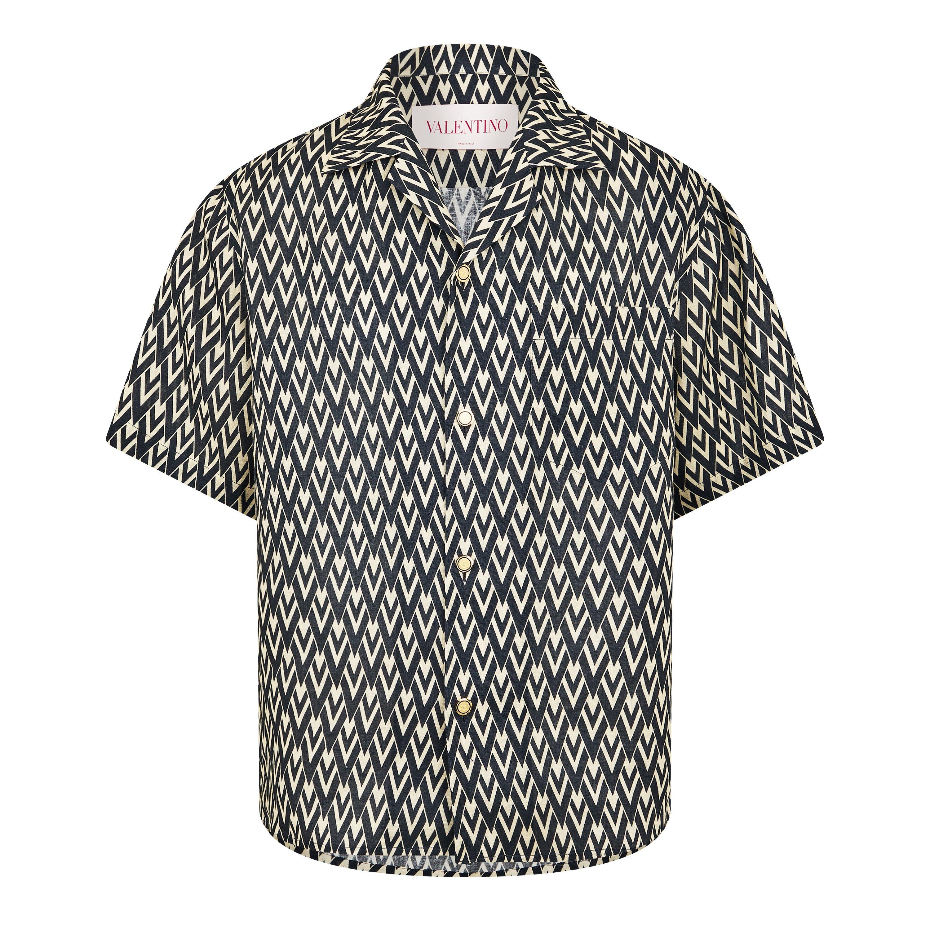 Navy/Cream - Valentino - Linen Bowling Shirt - 5