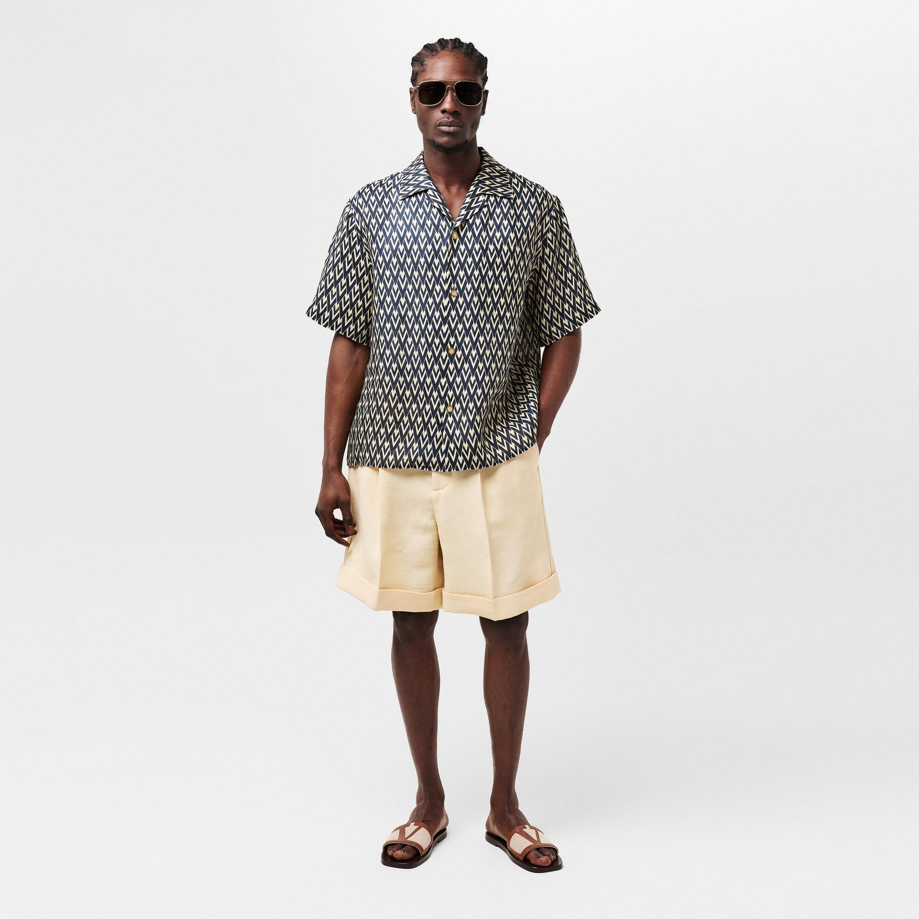 Navy/Cream - Valentino - Linen Bowling Shirt - 4