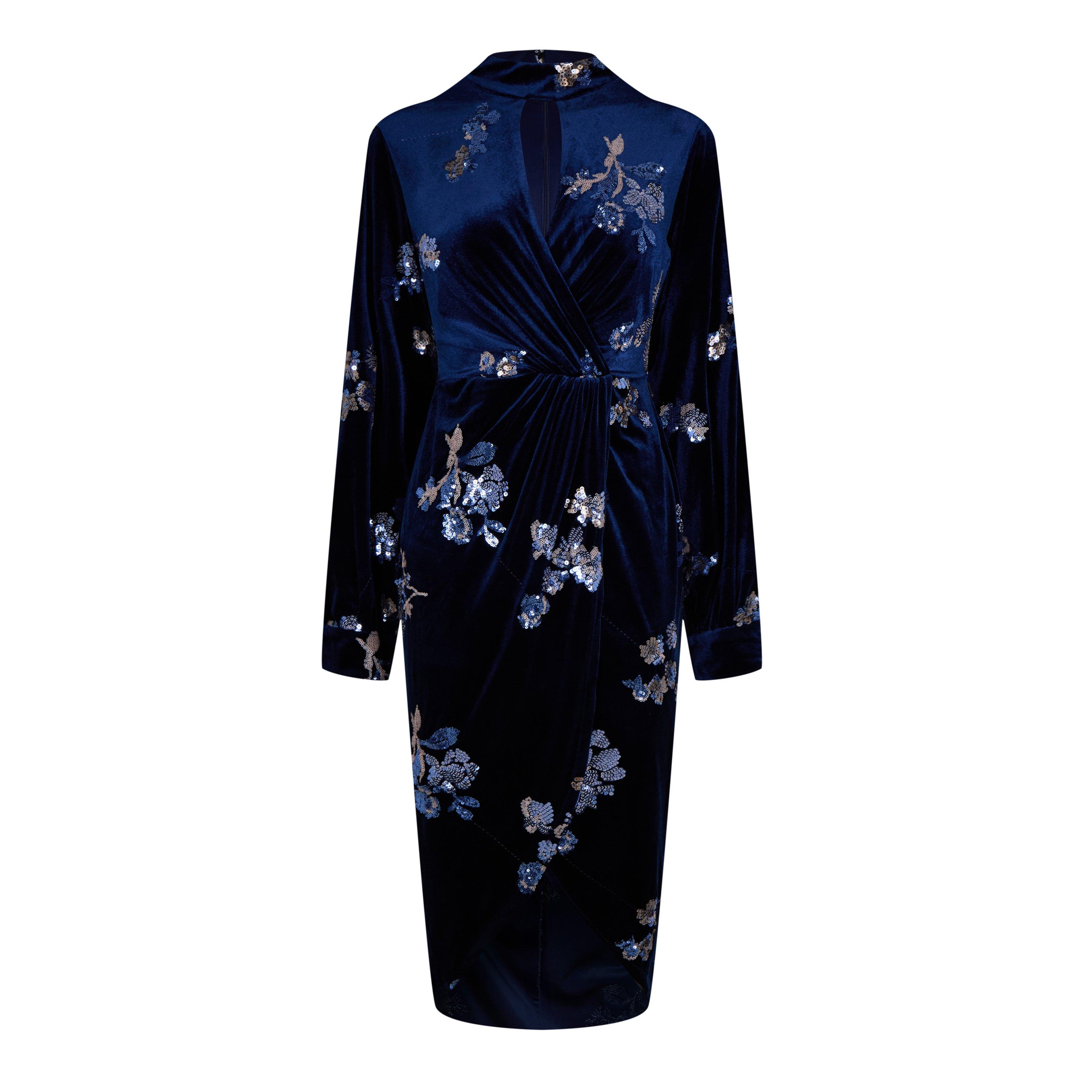Navy - Biba - Biba Embellished Velvet Dress - 5