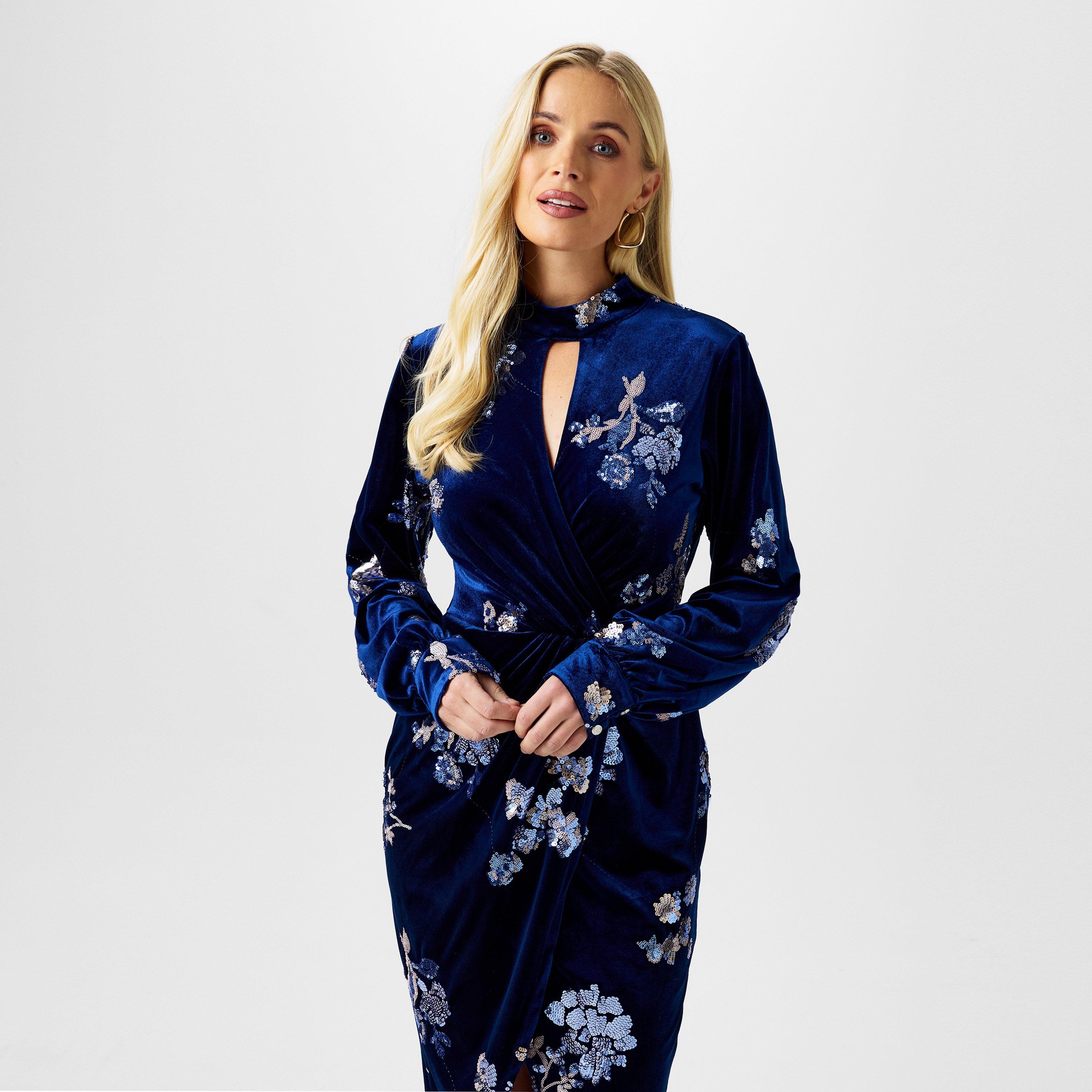 Navy - Biba - Biba Embellished Velvet Dress - 3